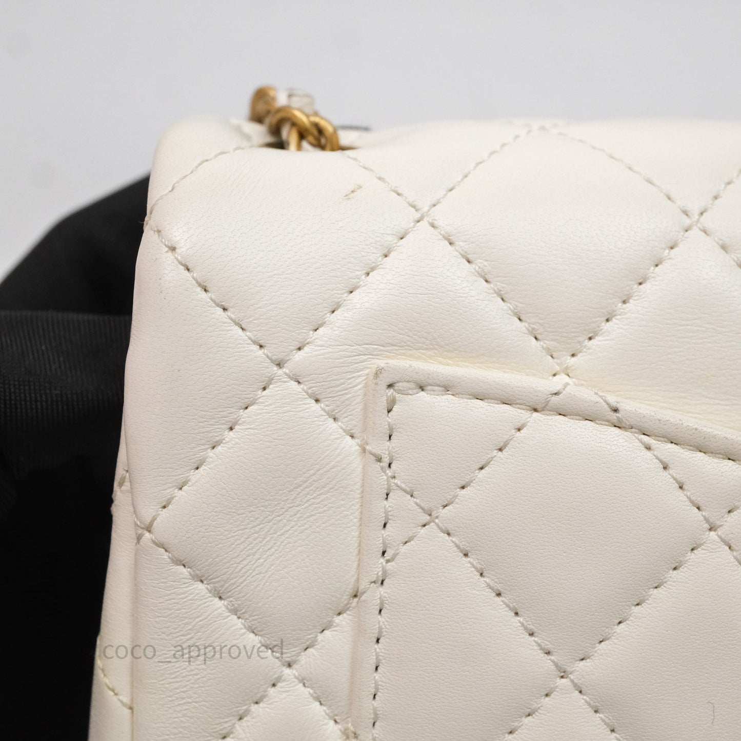 Chanel Mini Rectangular Pearl Crush White Lambskin Aged Gold Hardware