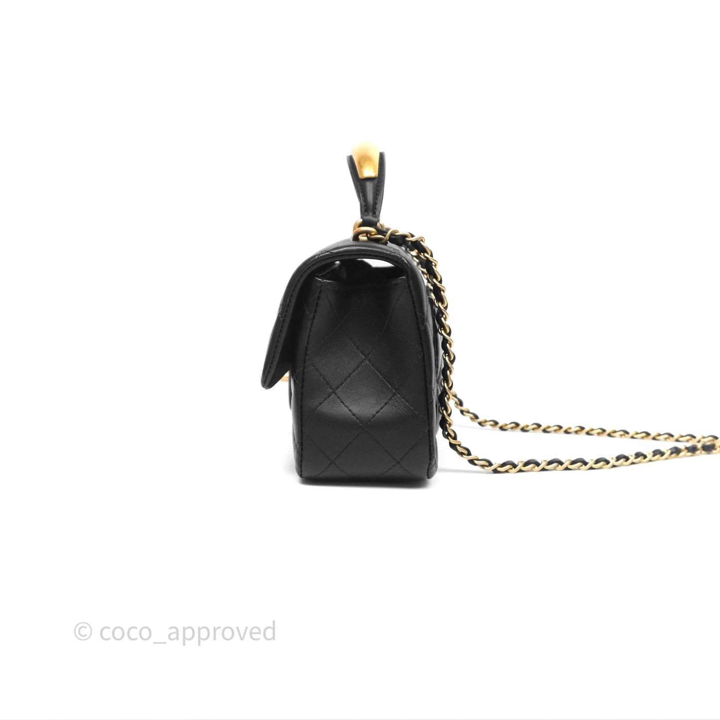 Chanel Metal Top Handle Mini Rectangular Flap Bag Black Lambskin Aged Gold Hardware