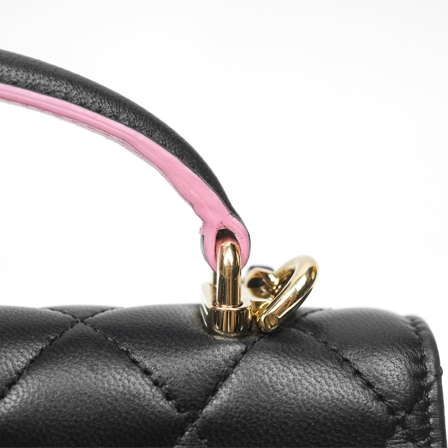 Chanel Top Handle Mini WOC Phone Holder Black/Pink Lambskin Gold Hardware 23P