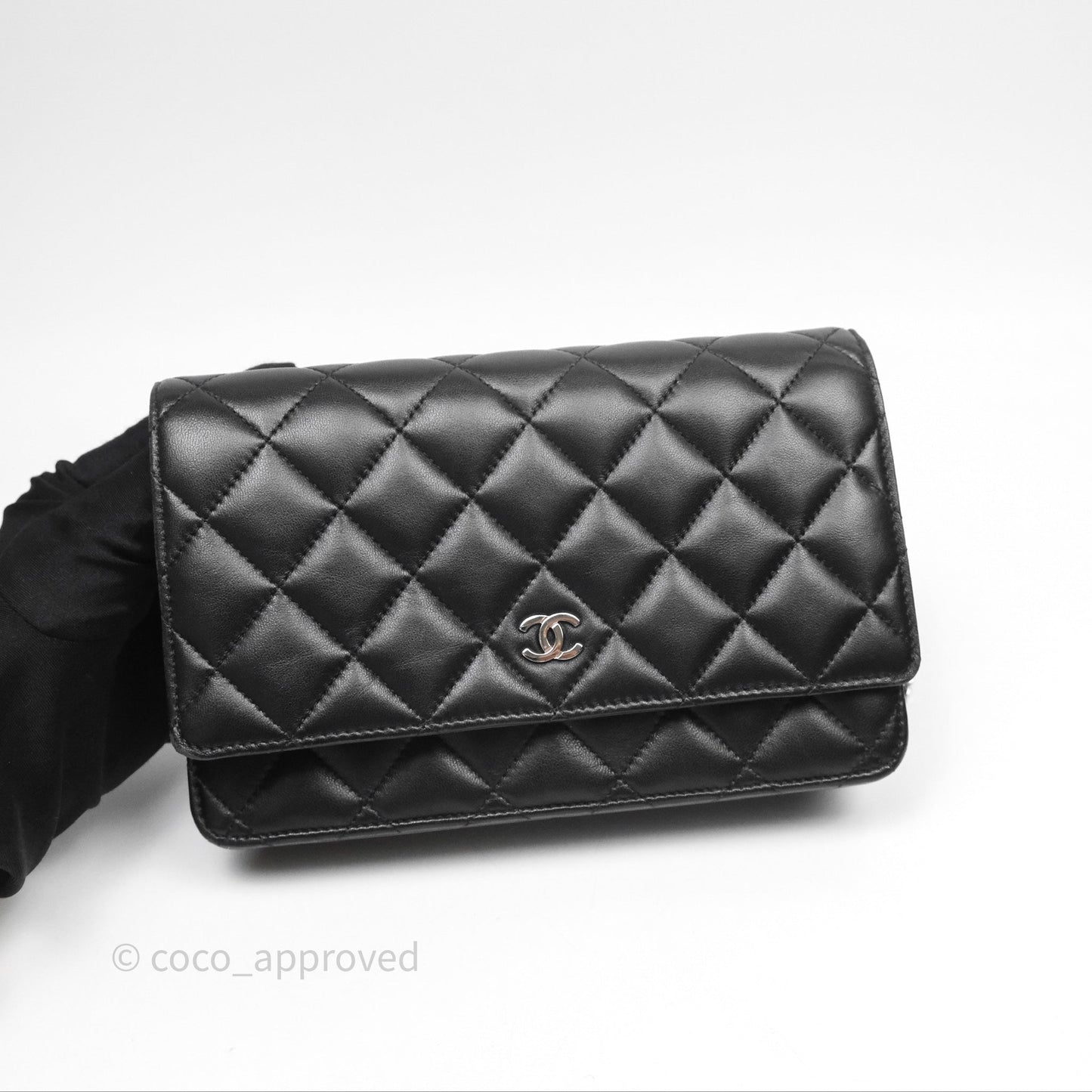 Chanel Quilted WOC Black Lambskin Silver Hardware