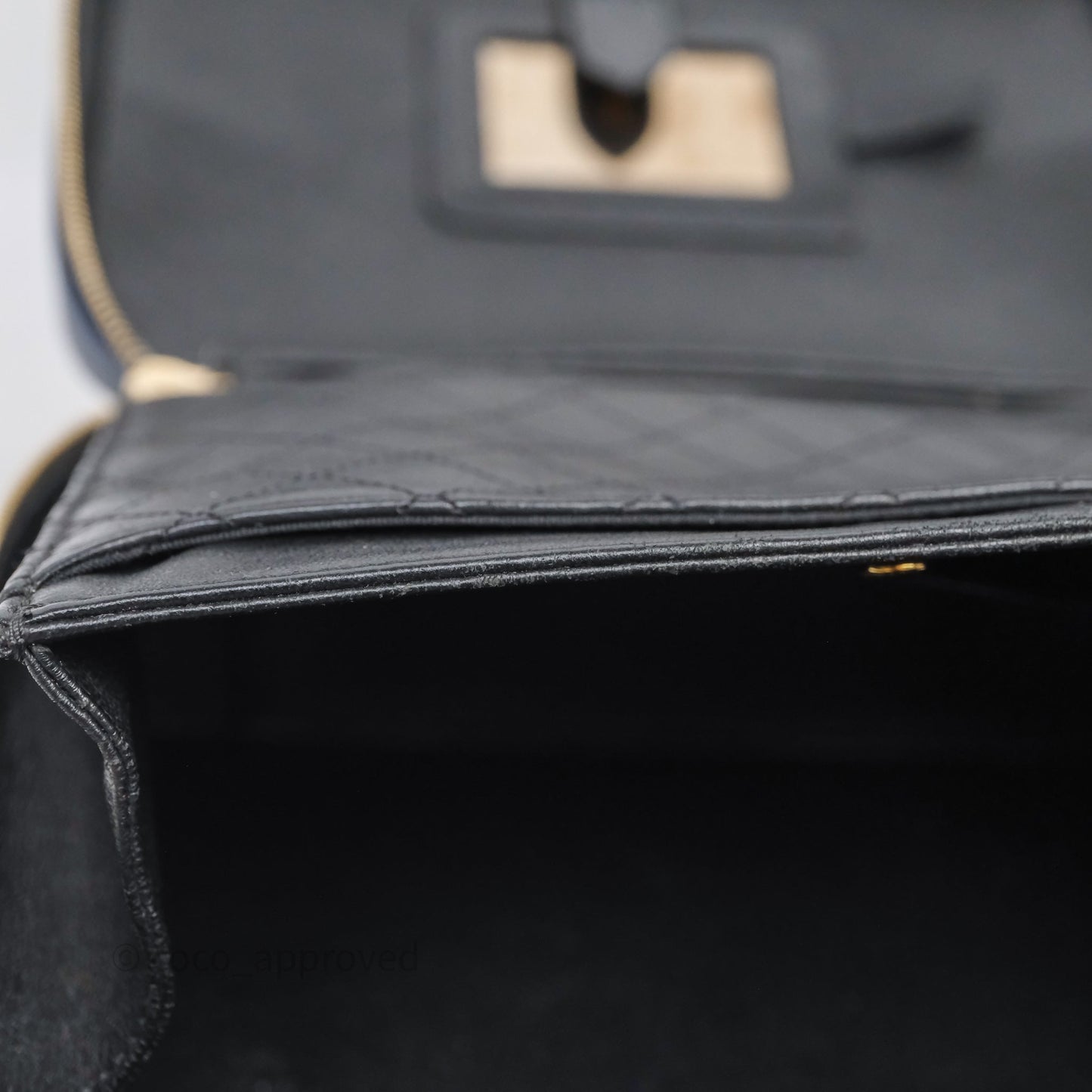 Chanel Quilted Large CC Filigree Vanity Case Navy Black Caviar Aged Gold Hardware