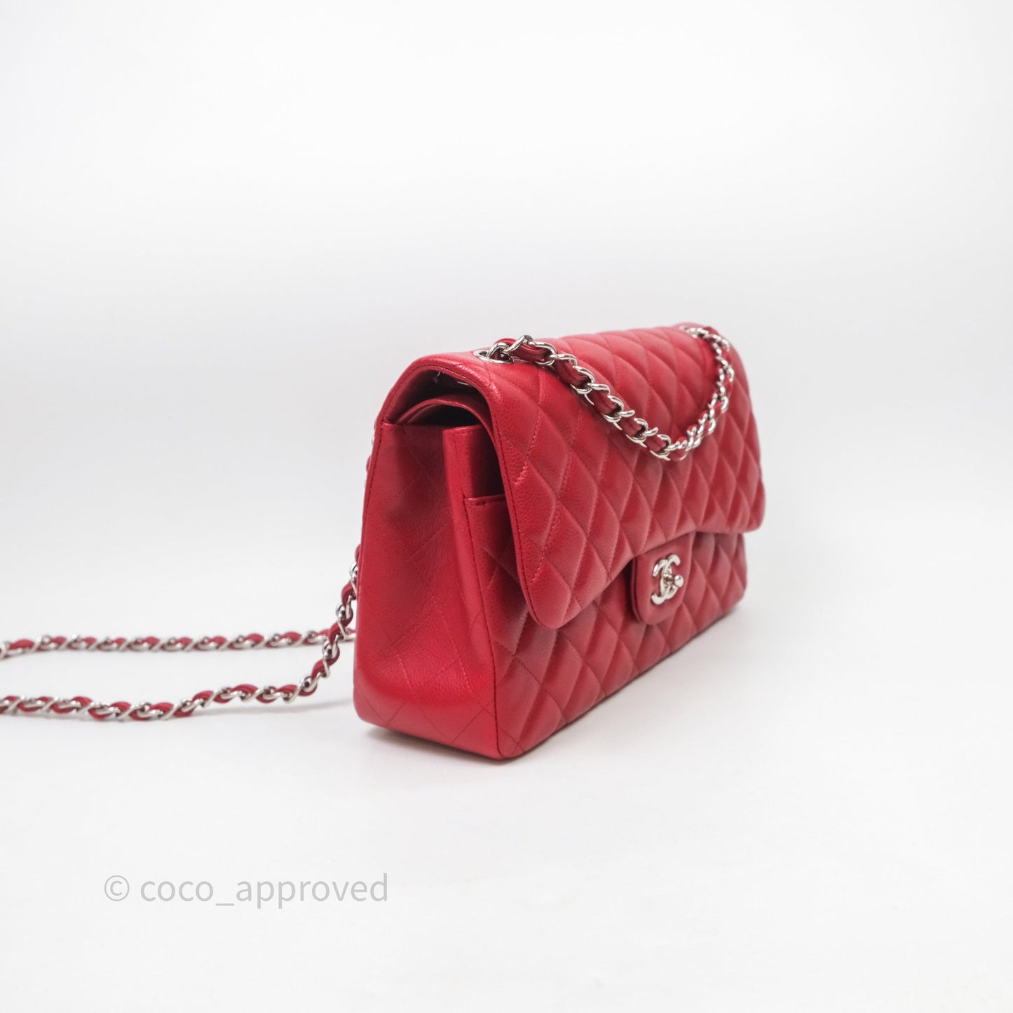Chanel Jumbo Double Flap Red Caviar Silver Hardware⁣⁣