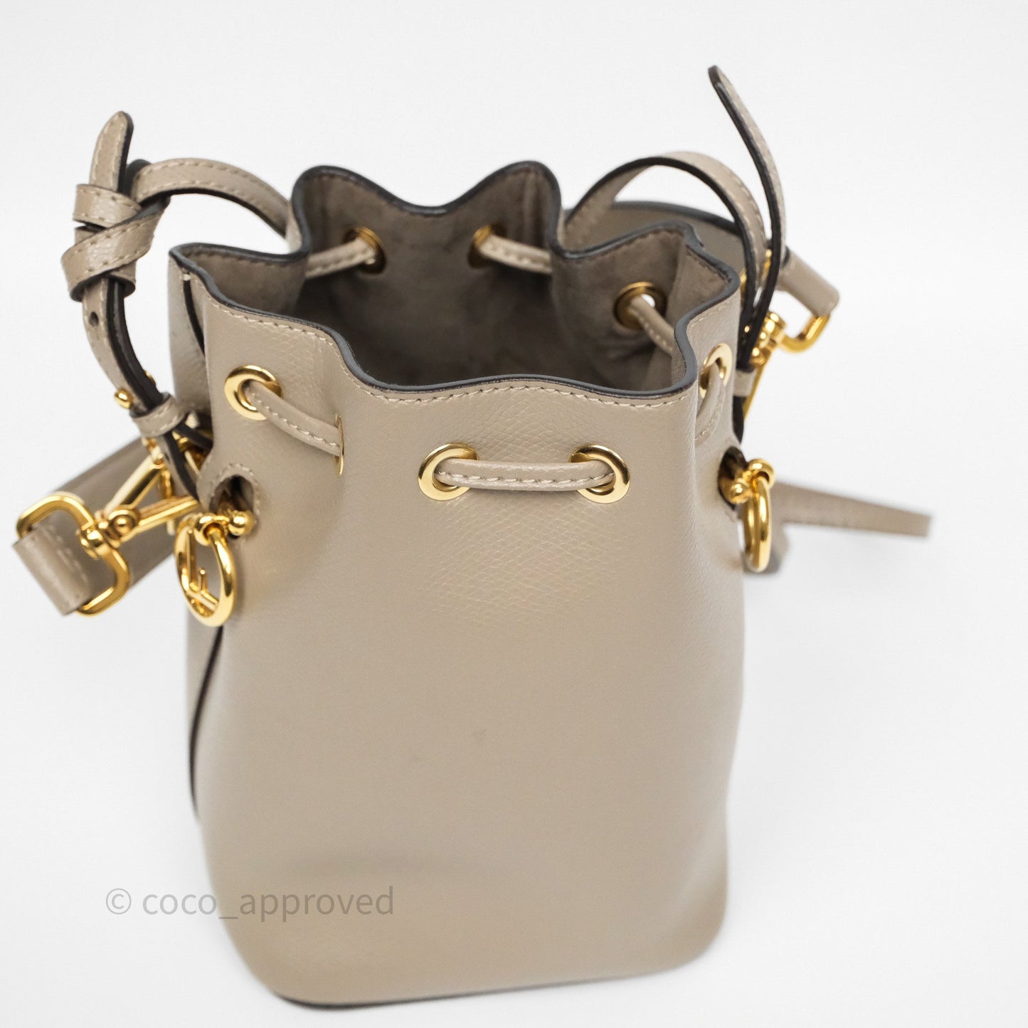 Fendi Mini Mon Tresor Bucket Bag Tortora Grained Calfskin