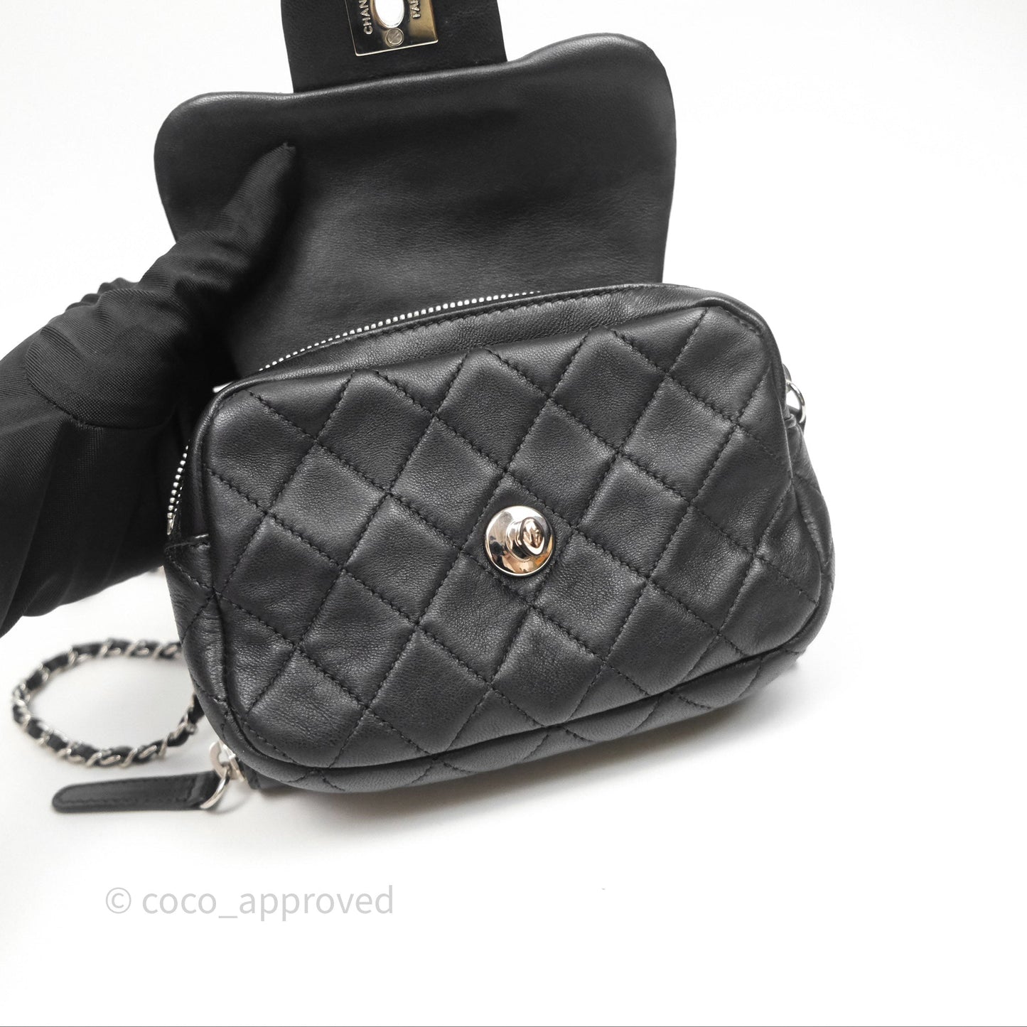 Chanel Mini Quilted Double Pouch Bag Lambskin Sliver Hardware