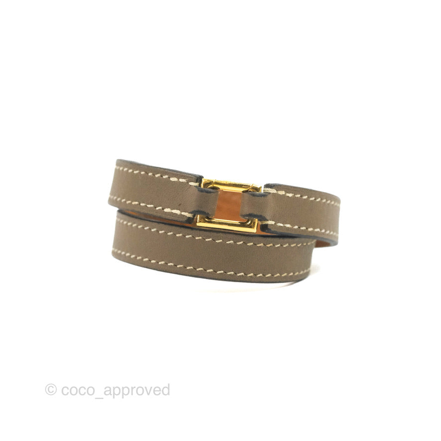 Hermès Rivale Double Tour Bracelet Etoupe Gold Hardware