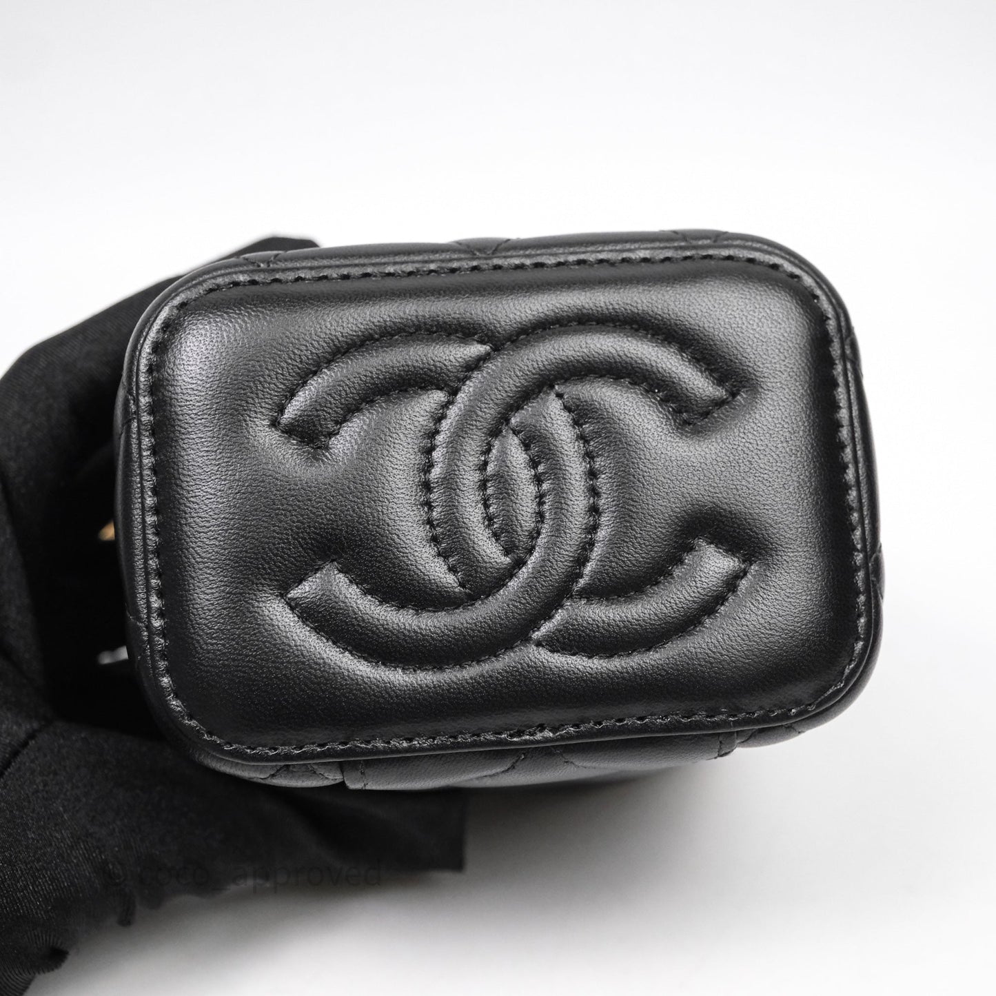 Chanel Mini Vanity With Double Chain Black Lambskin Aged Gold Hardware