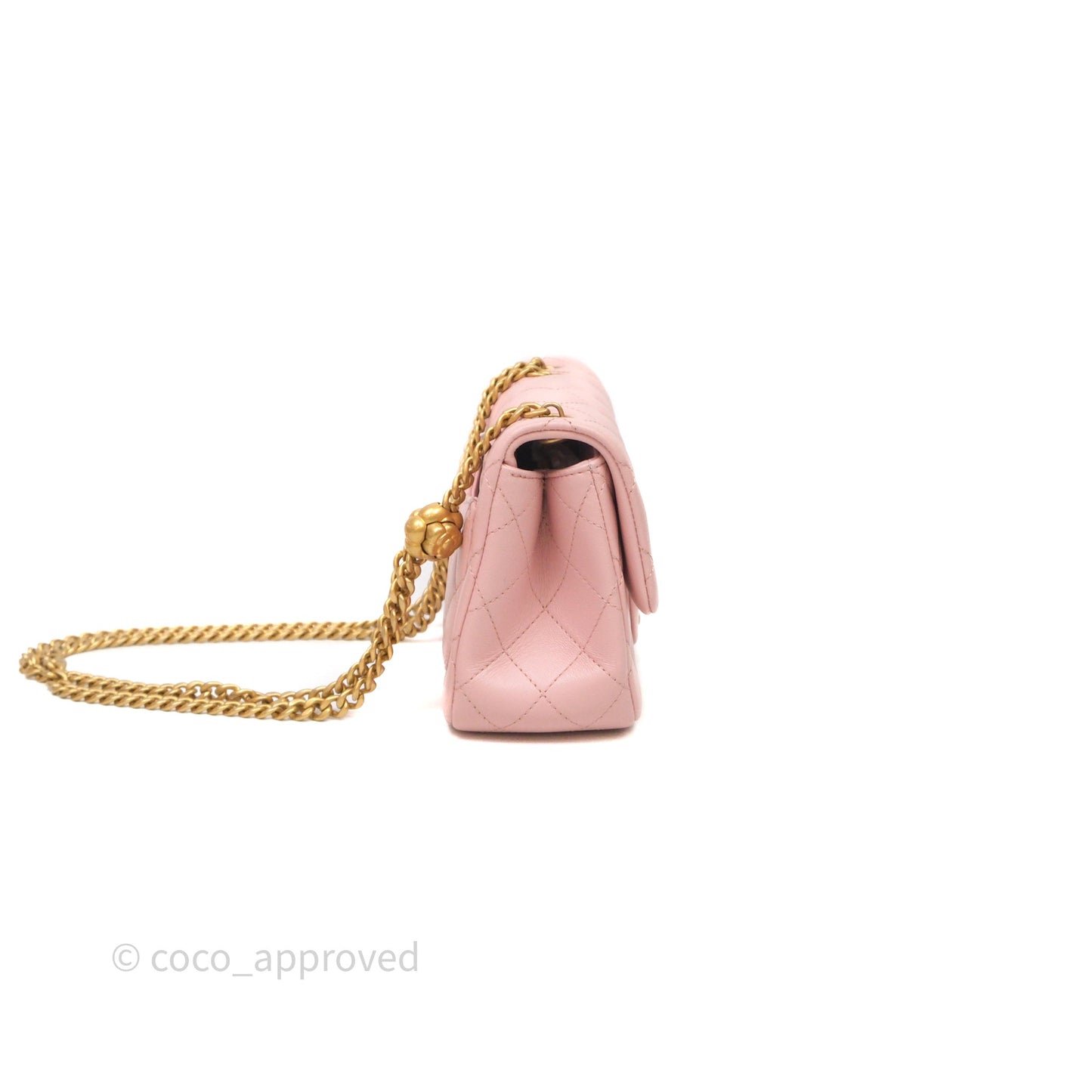 Chanel Quilted Mini Square Flap with Camellia Adjustable Chain Pink Clair Lambskin