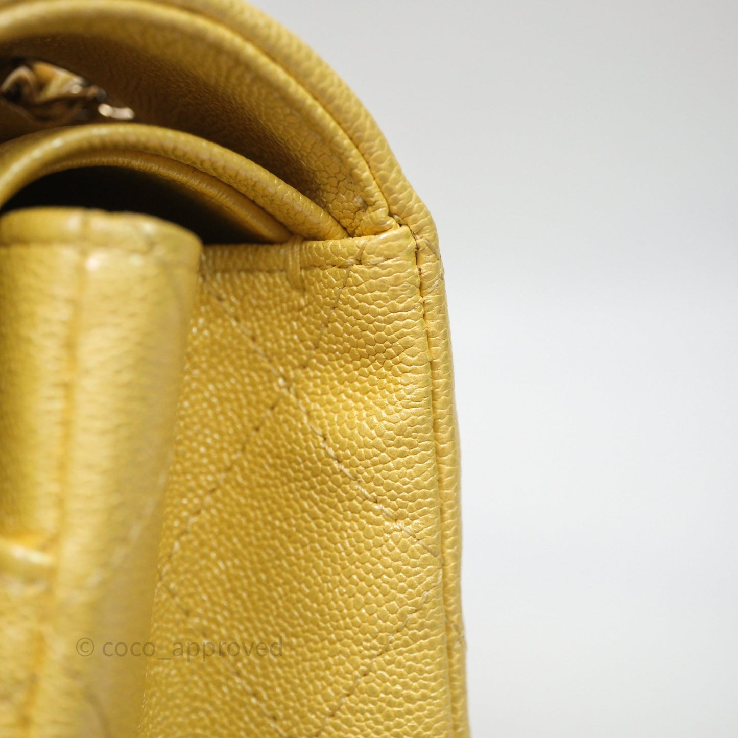 Chanel Classic M/L Medium Flap Quilted Iridescent Yellow Caviar Gold Hardware