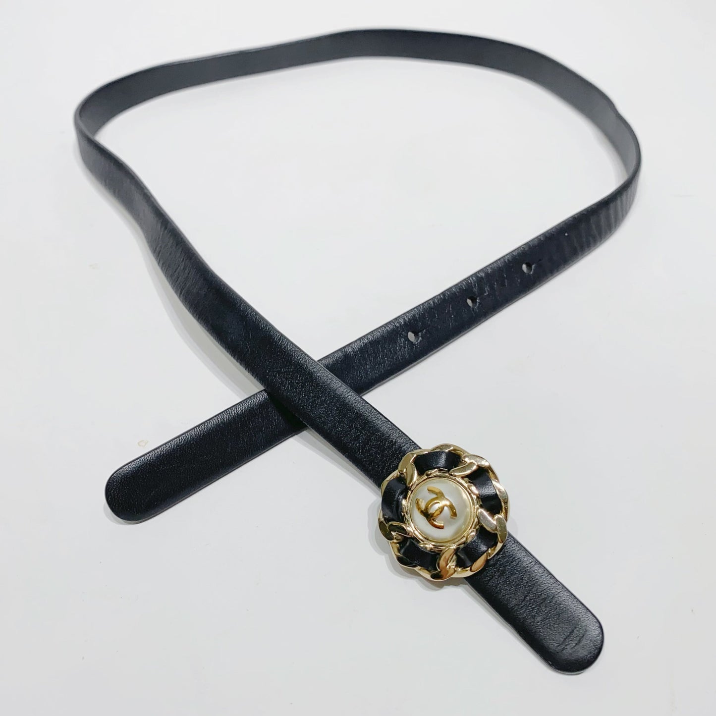 No.4266-Chanel Metal & Pearl Leather Belt