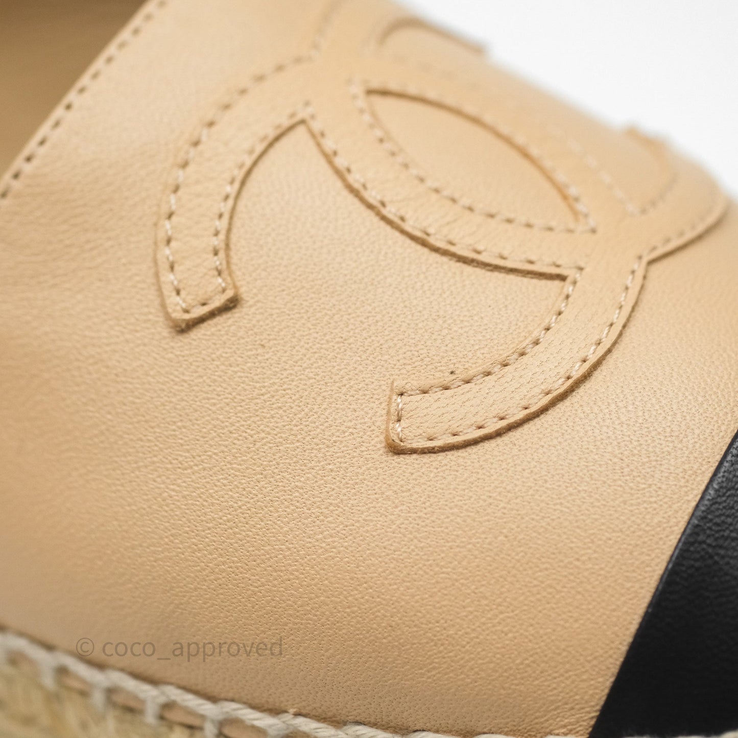 Chanel CC Espadrilles Beige Black Lambskin Size 36