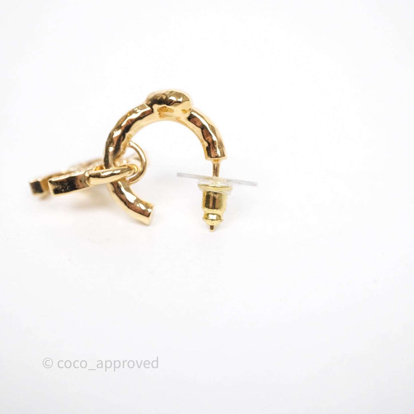 Chanel Heart Crystal CC Drop Hoop Earrings Gold Tone 23P