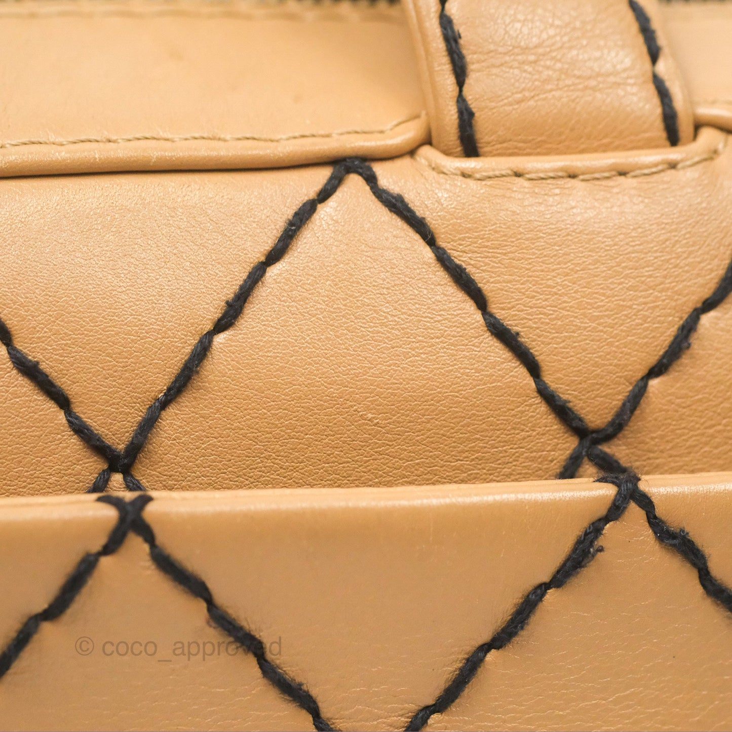 Chanel Contrast Stitch Surpique Bowler Bag Beige Calfskin Matte Black Hardware