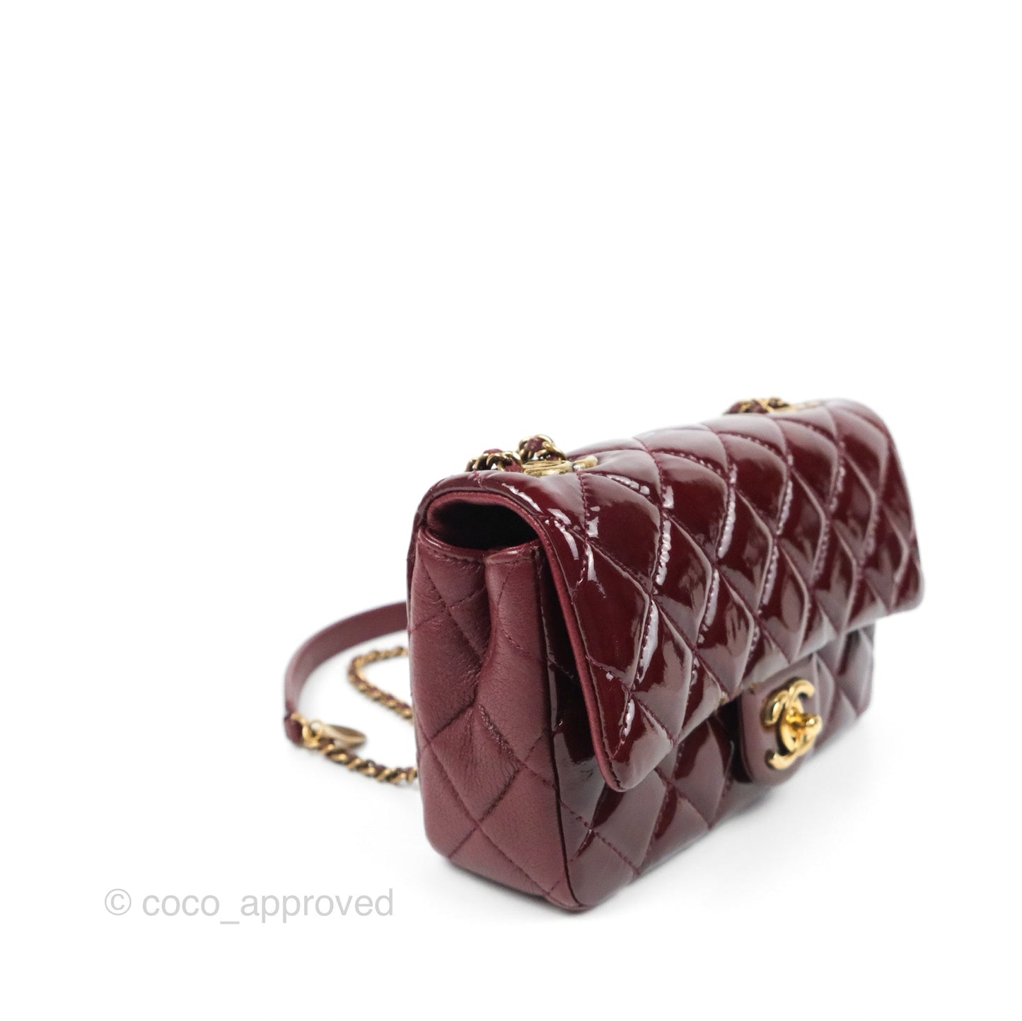 Chanel Quilted CC Eyelet Flap Burgundy Patent Goatskin Antique Gold Hardware