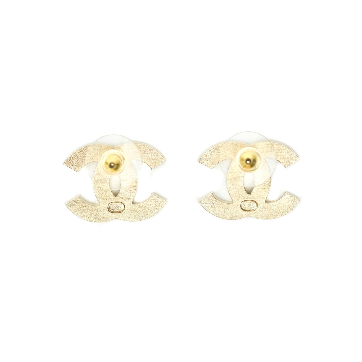 Chanel CC Rhinestone Earrings Matte Gold Tone 21S