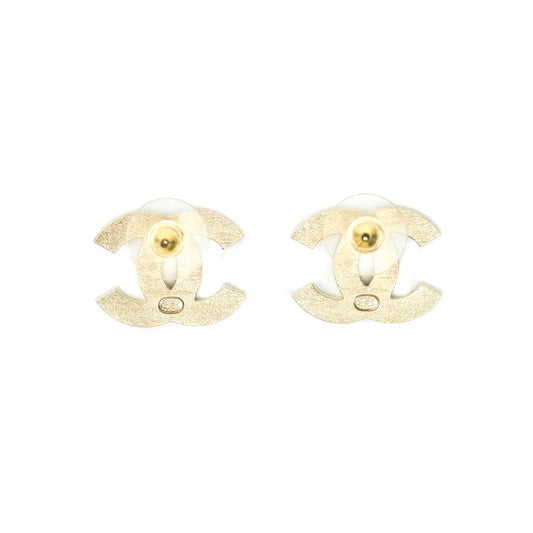 Chanel CC Rhinestone Earrings Matte Gold Tone 21S