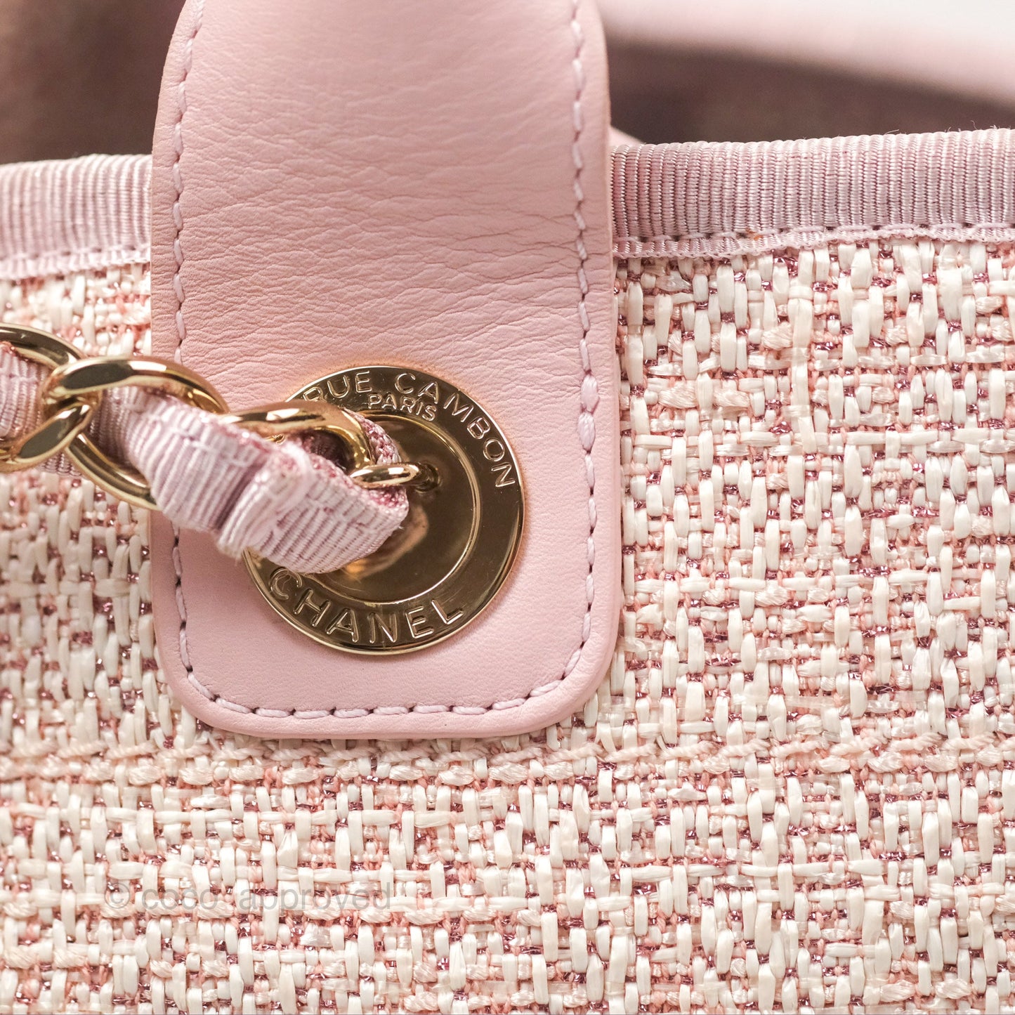 Chanel Large Deauville Tote Pink Woven Tweed Gold Hardware