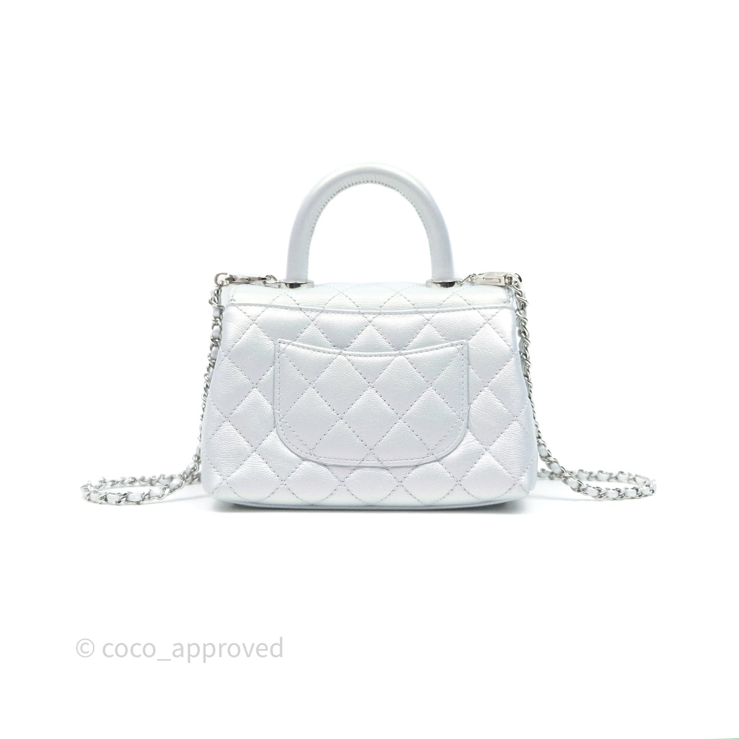 Chanel Mini Coco Handle Quilted Iridescent Light Blue Caviar Rainbow Hardware