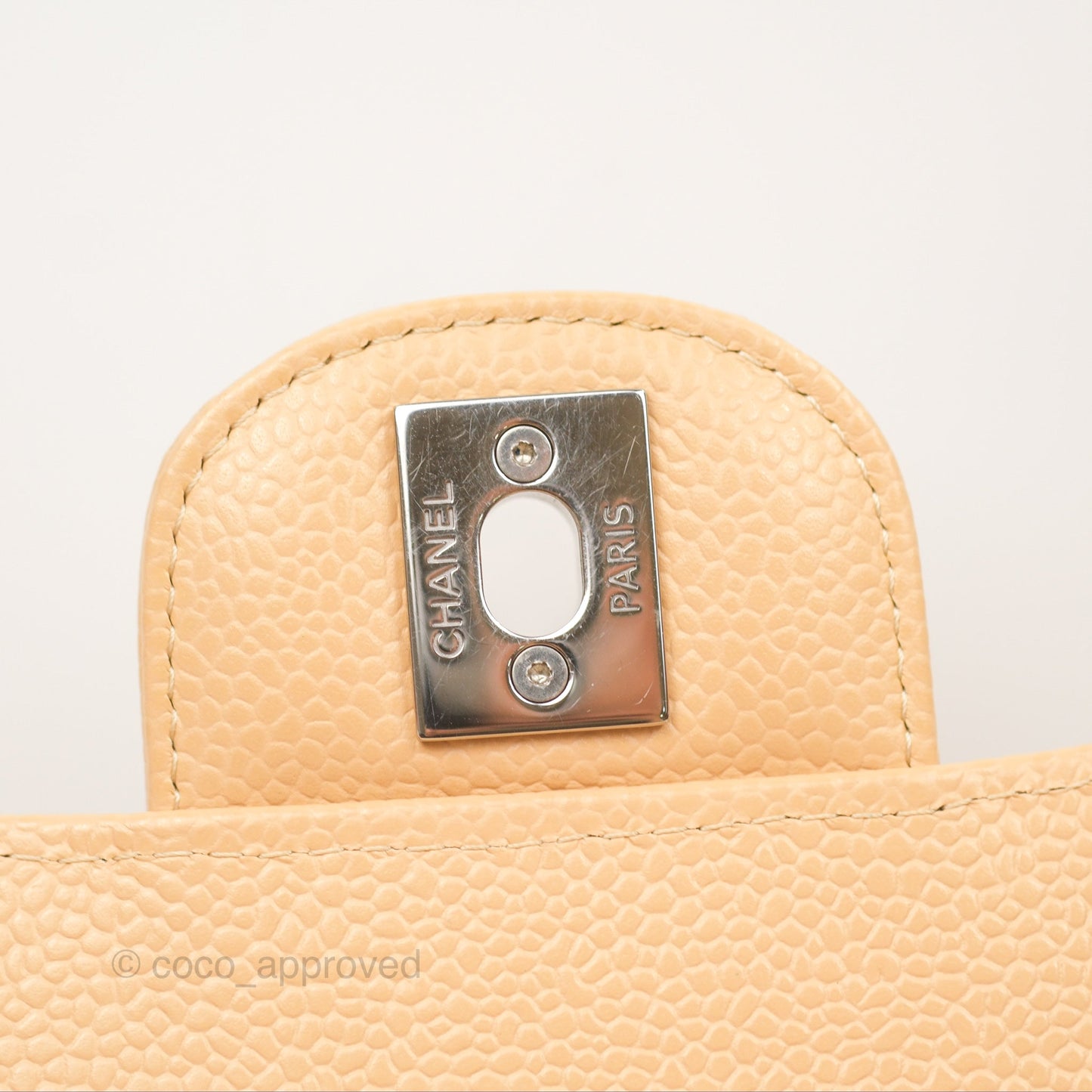 Chanel Small Classic Quilted Flap Beige Caviar Silver Hardware