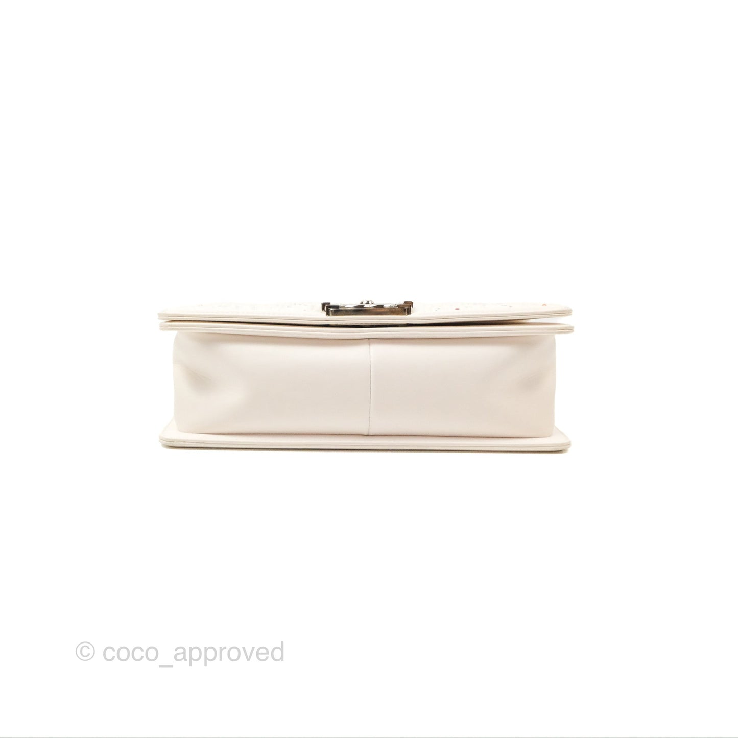 Chanel Medium Boy Sequins Quilted White Lambskin Silver Hardware