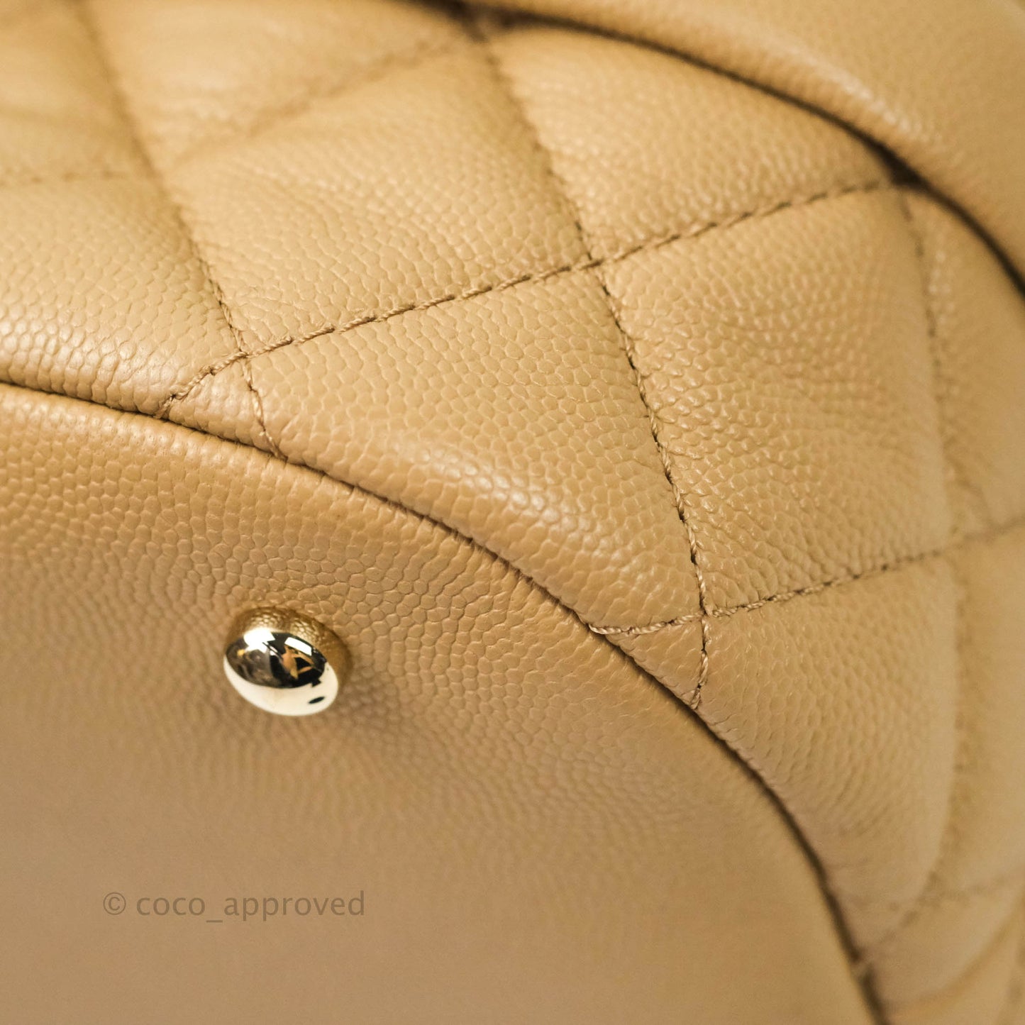 Chanel Caviar Quilted Rolled Up Bucket Drawstring Bag Beige Gold Hardware