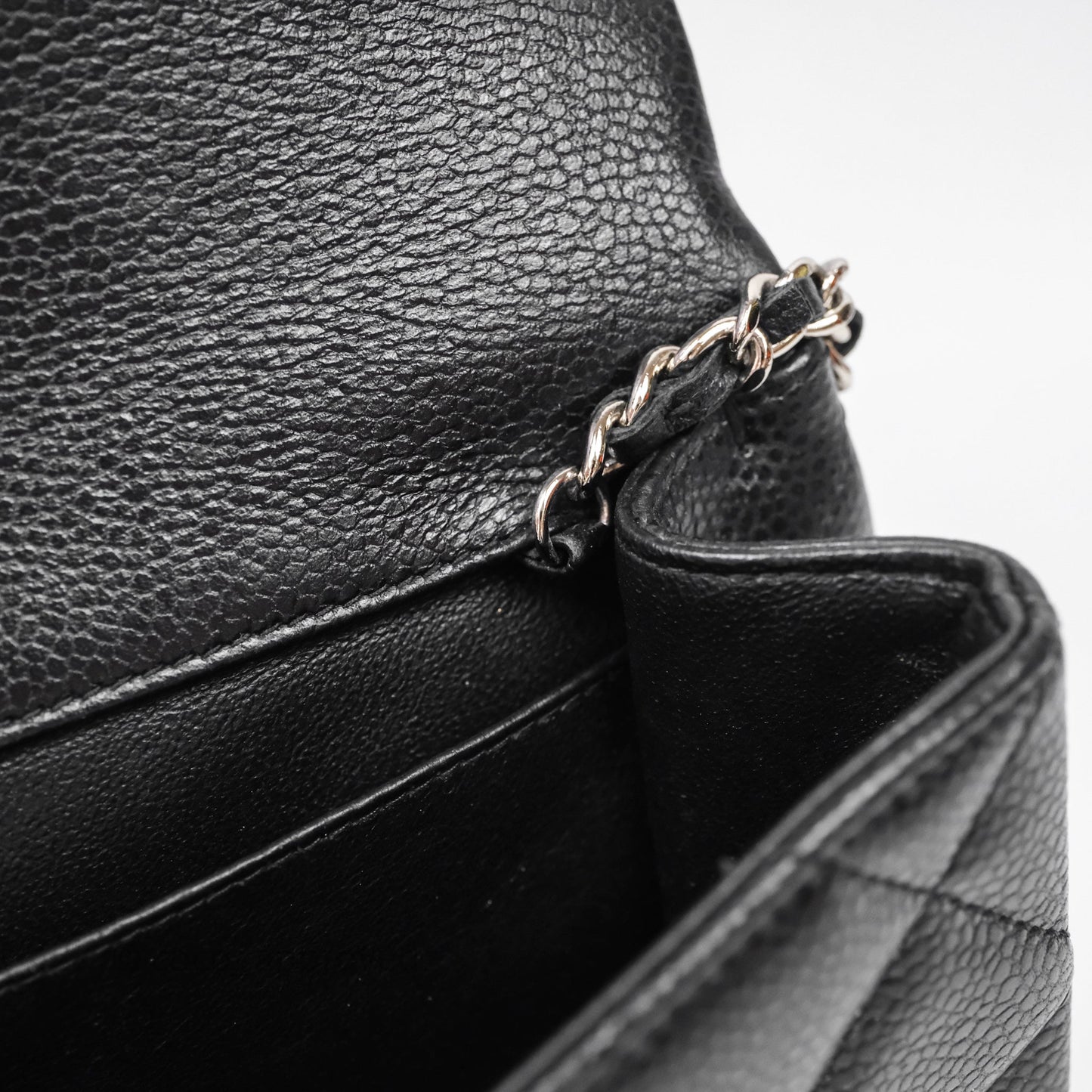 Chanel Quilted Clutch with Chain Black Caviar Silver Hardware