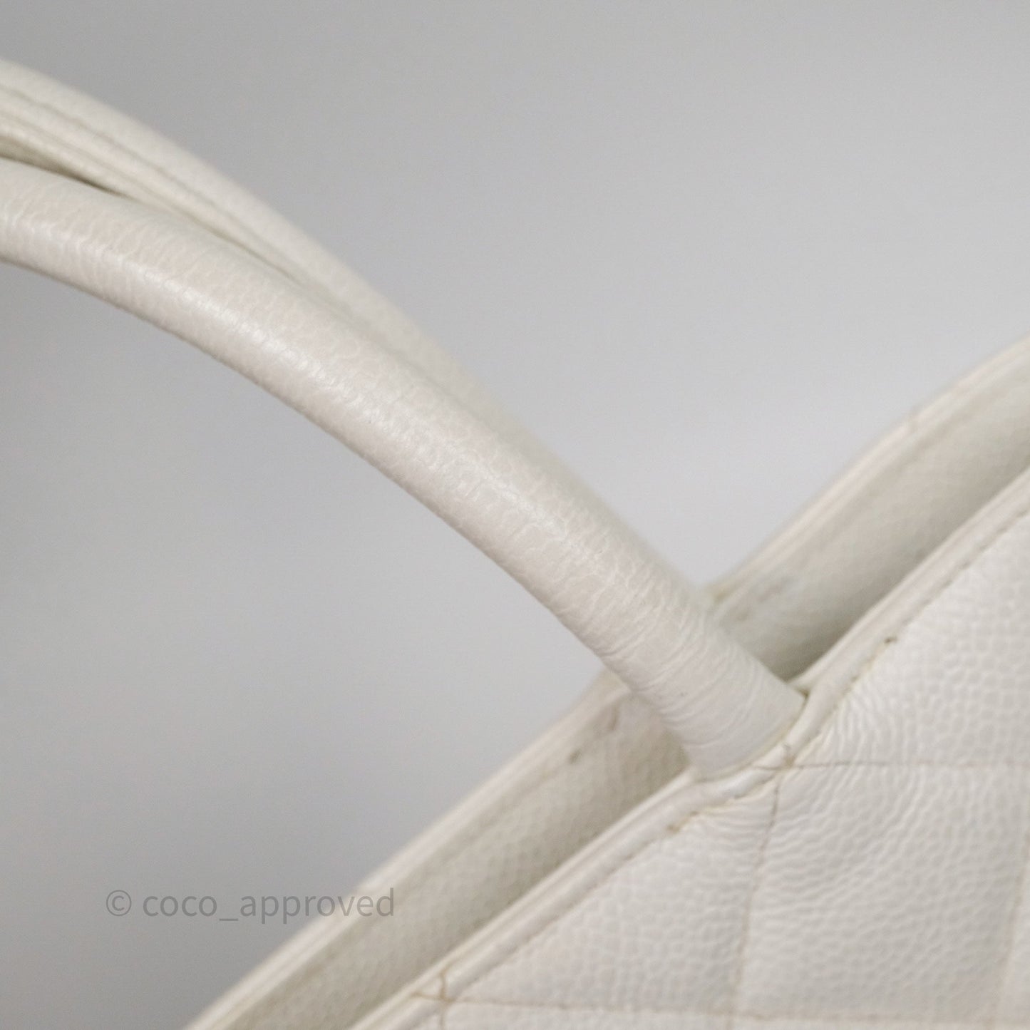Chanel Vintage Medallion CC White Caviar Tote Bag Gold Hardware