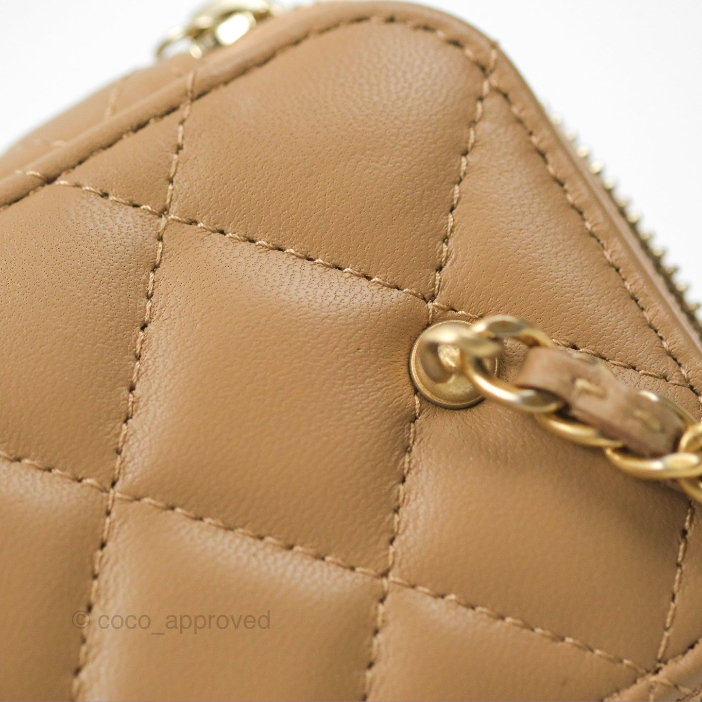 Chanel Mini Vanity With Chain Adjustable Pearl Crush Dark Beige Lambskin Aged Gold Hardware