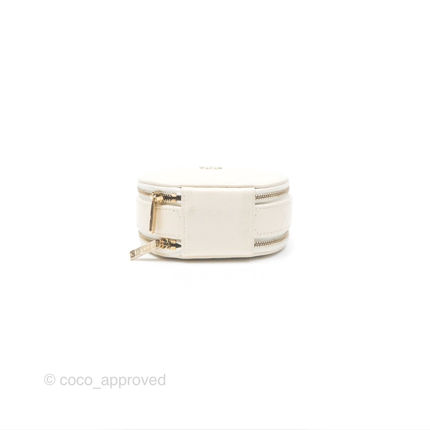 Chanel Mini Round Vanity Bag Handle With Care Ivory Caviar