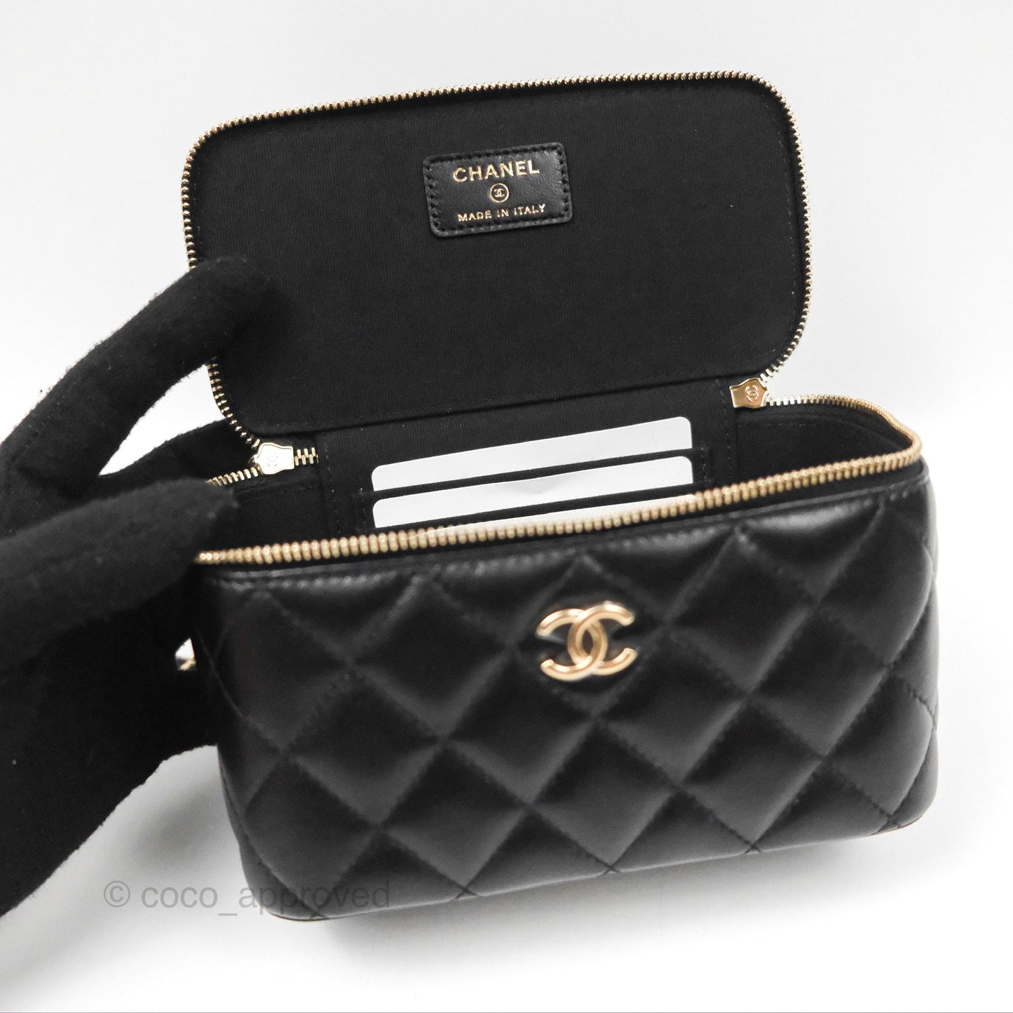 Chanel Vanity Rectangular Top Handle Black Lambskin Gold Hardware