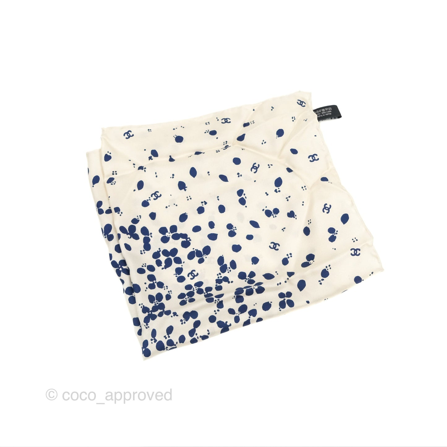 Chanel Silk Scarf Hair Accessory Ivory Navy