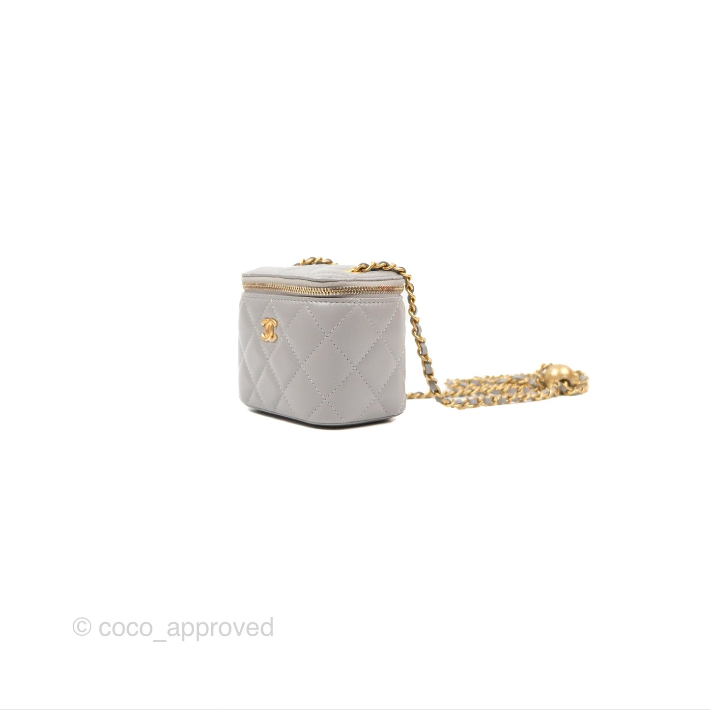 Chanel Classic Pearl Crush Mini Vanity With Chain Grey Lambskin Aged Gold Hardware