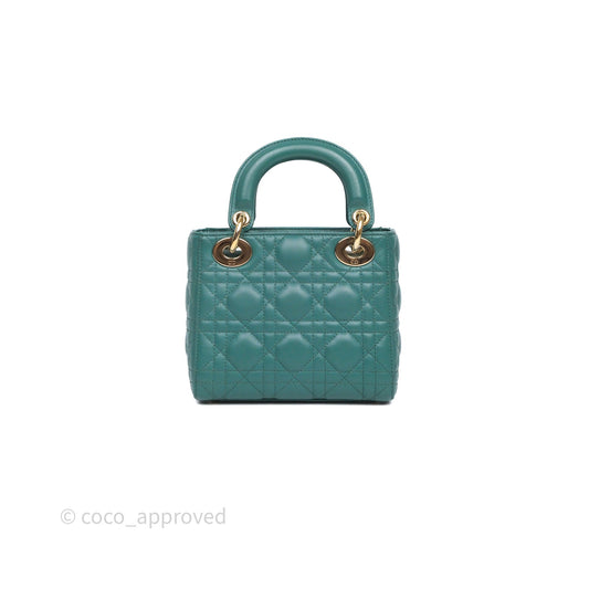 Christian Dior Mini Lady Dior Cannage Green Lambskin Gold Hardware