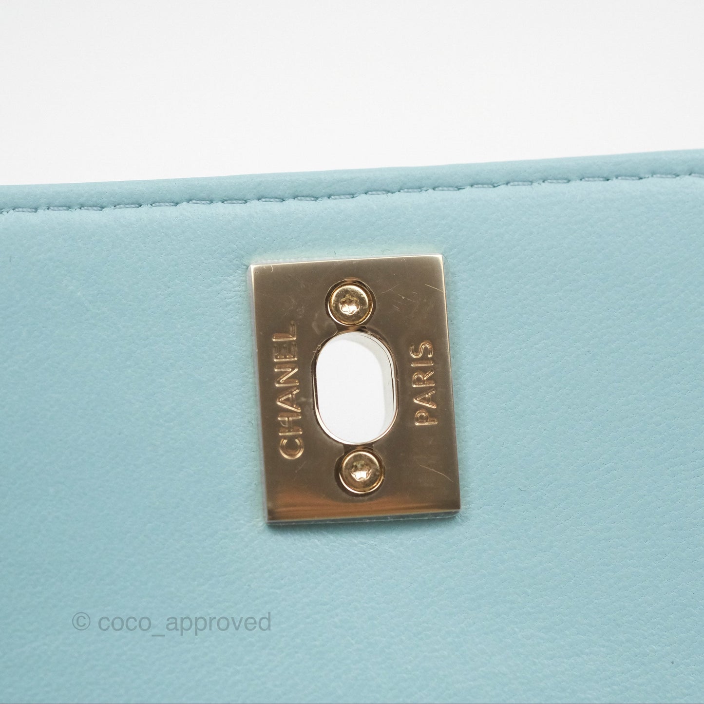Chanel Mini Quilted Trendy CC Clutch With Chain Tiffany Blue Lambskin Gold Hardware