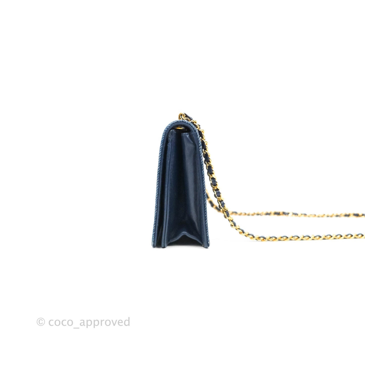 Chanel Vintage Denim Wallet On Chain WOC Gold Hardware