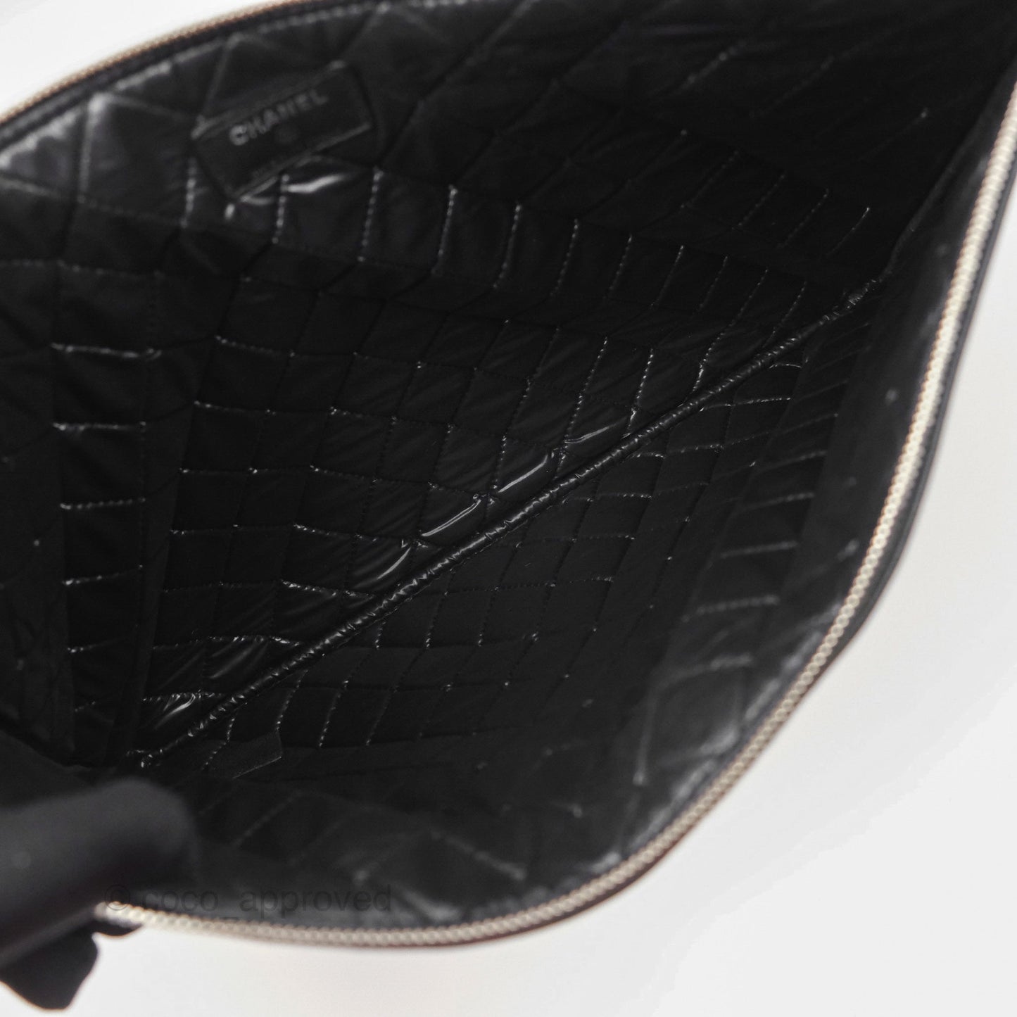 Chanel Mademoiselle Quilted Large O Case Clutch Black Lambskin