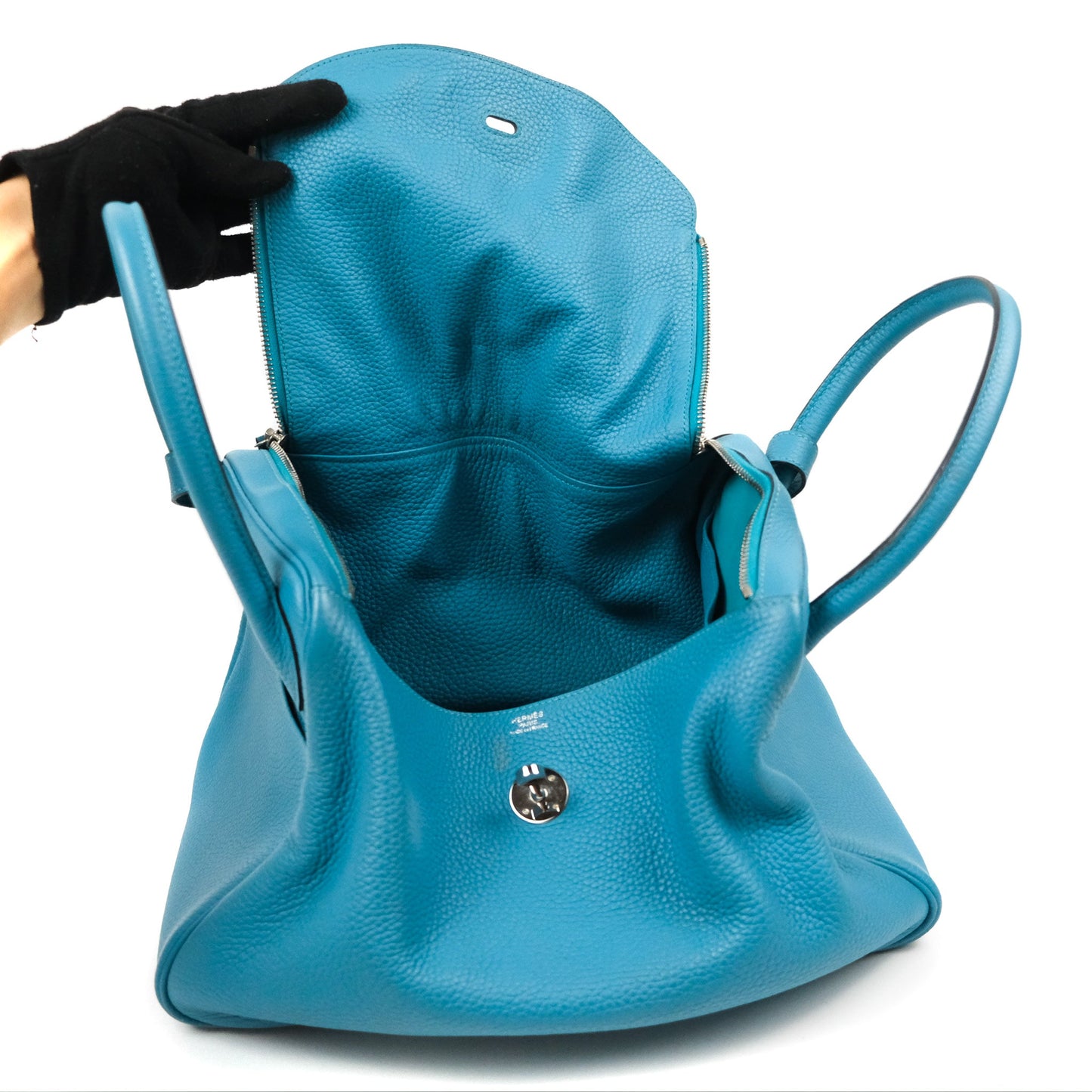 Hermès Lindy 34 Blue Paon Clemence Palladium Hardware