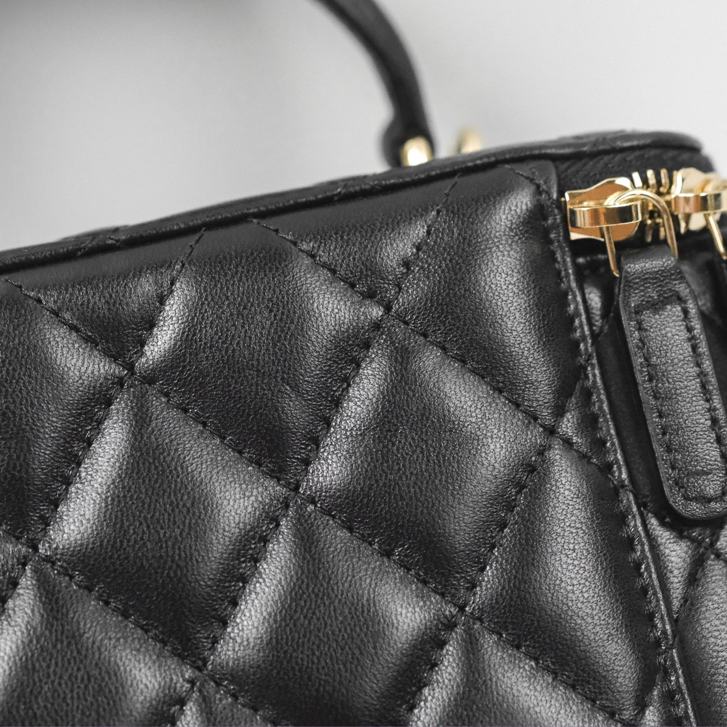 Chanel Vanity Rectangular Top Handle Black Lambskin Gold Hardware