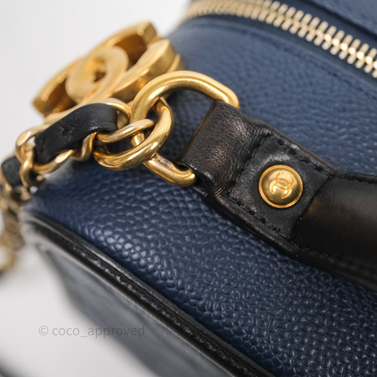 Chanel Quilted Large CC Filigree Vanity Case Navy Black Caviar