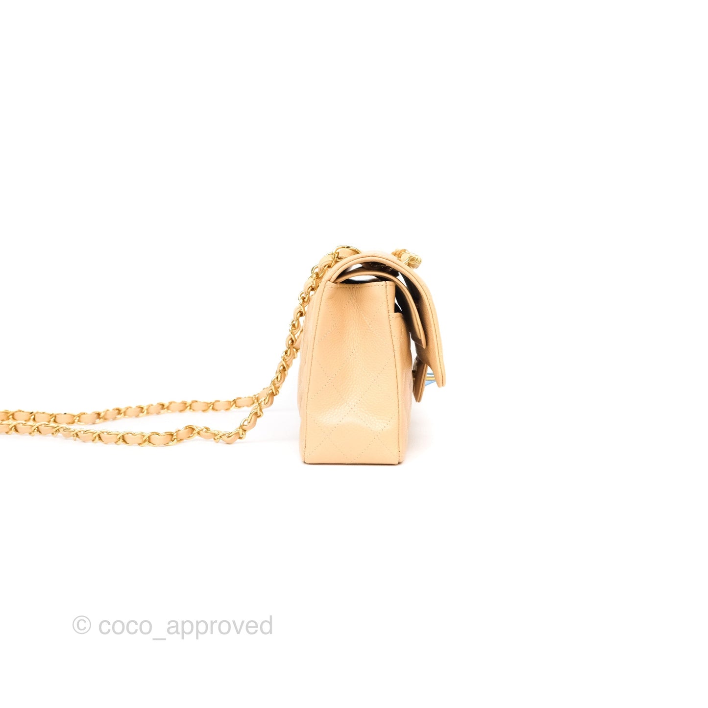 Chanel Small S/M Classic Flap Quilted Beige Caviar Gold Hardware