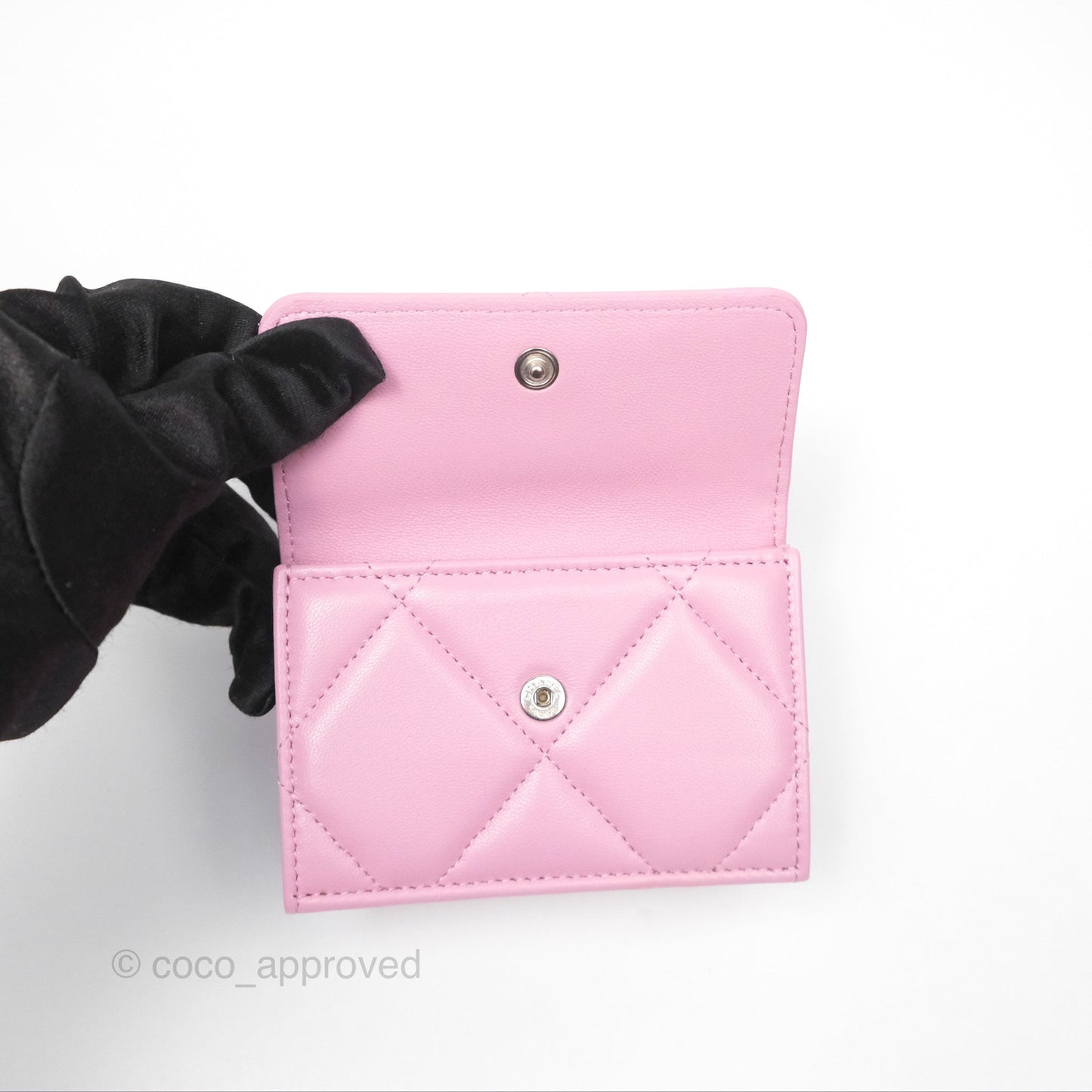 Chanel 19 Short Trifold Wallet Pink Lambskin Silver Hardware