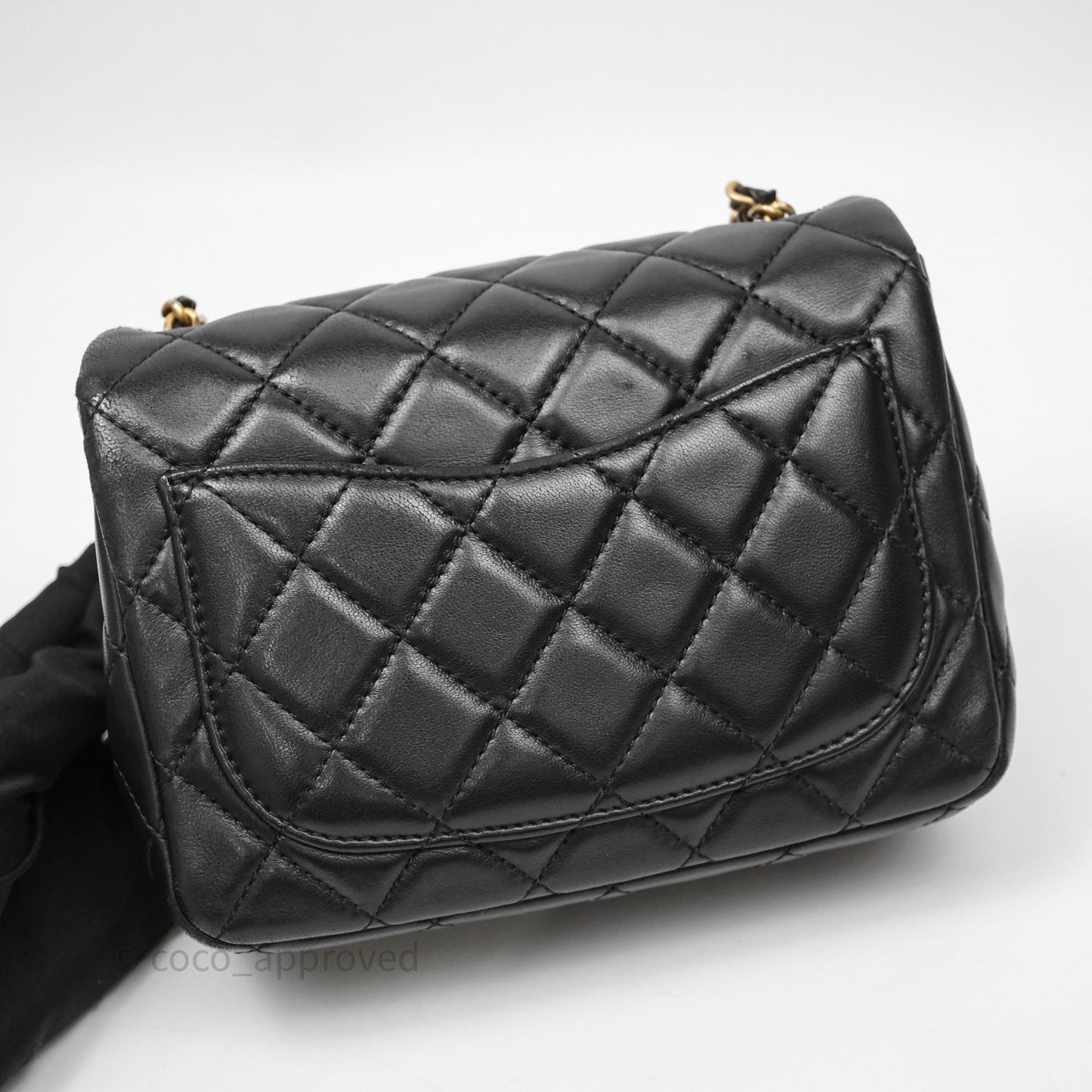 Chanel Pearl Crush Mini Square Quilted Black Lambskin Aged Gold Hardware