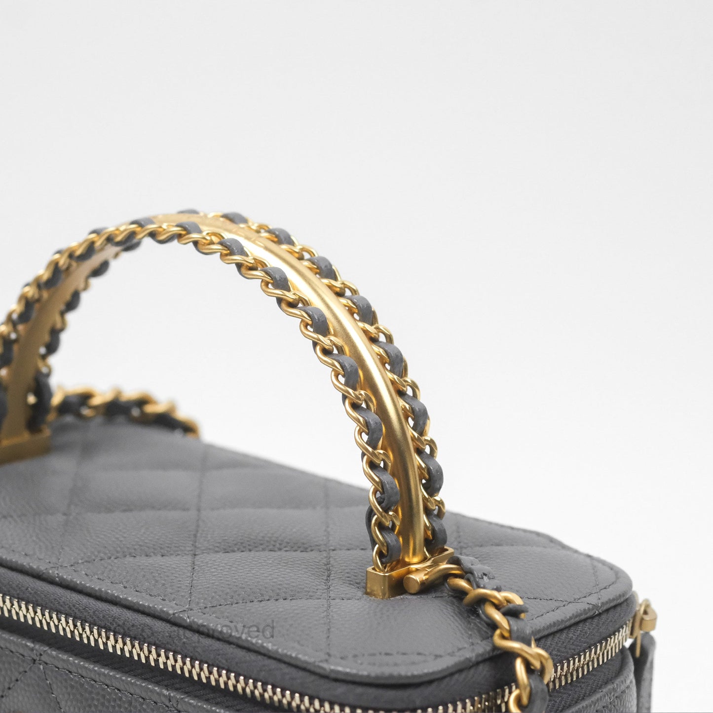 Chanel Vanity Rectangular with Top Handle Grey Caviar Aged Gold Hardware 24A