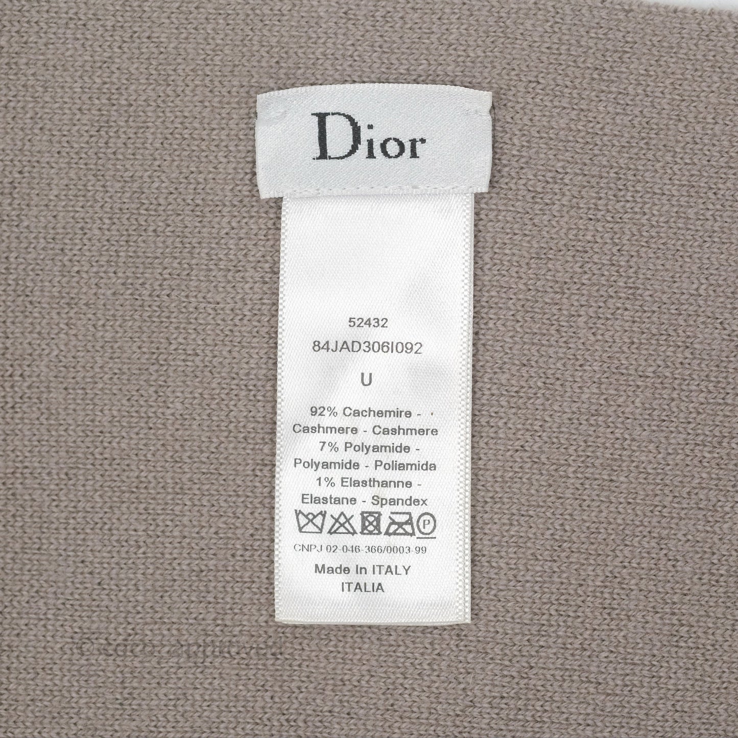 Christian Dior Logo Stripe Cashmere Scarf Taupe/ Black