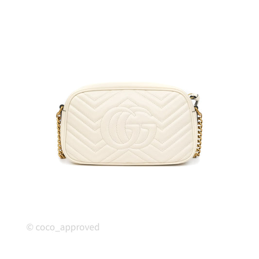 Gucci Small GG Marmont Camera Bag White Calfskin Gold Hardware