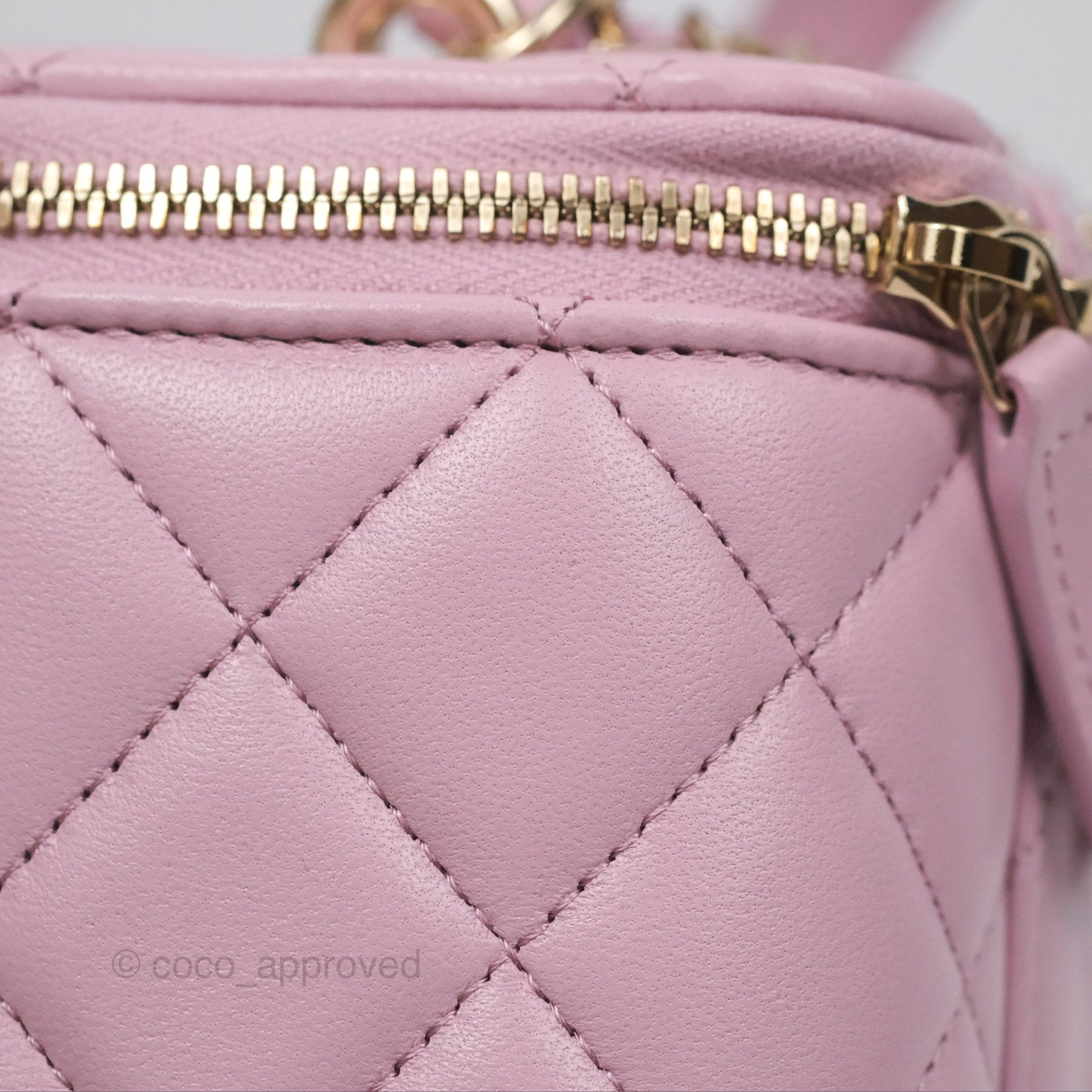 Chanel Vanity Rectangular Top Handle Lilac Pink Lambskin Gold Hardware