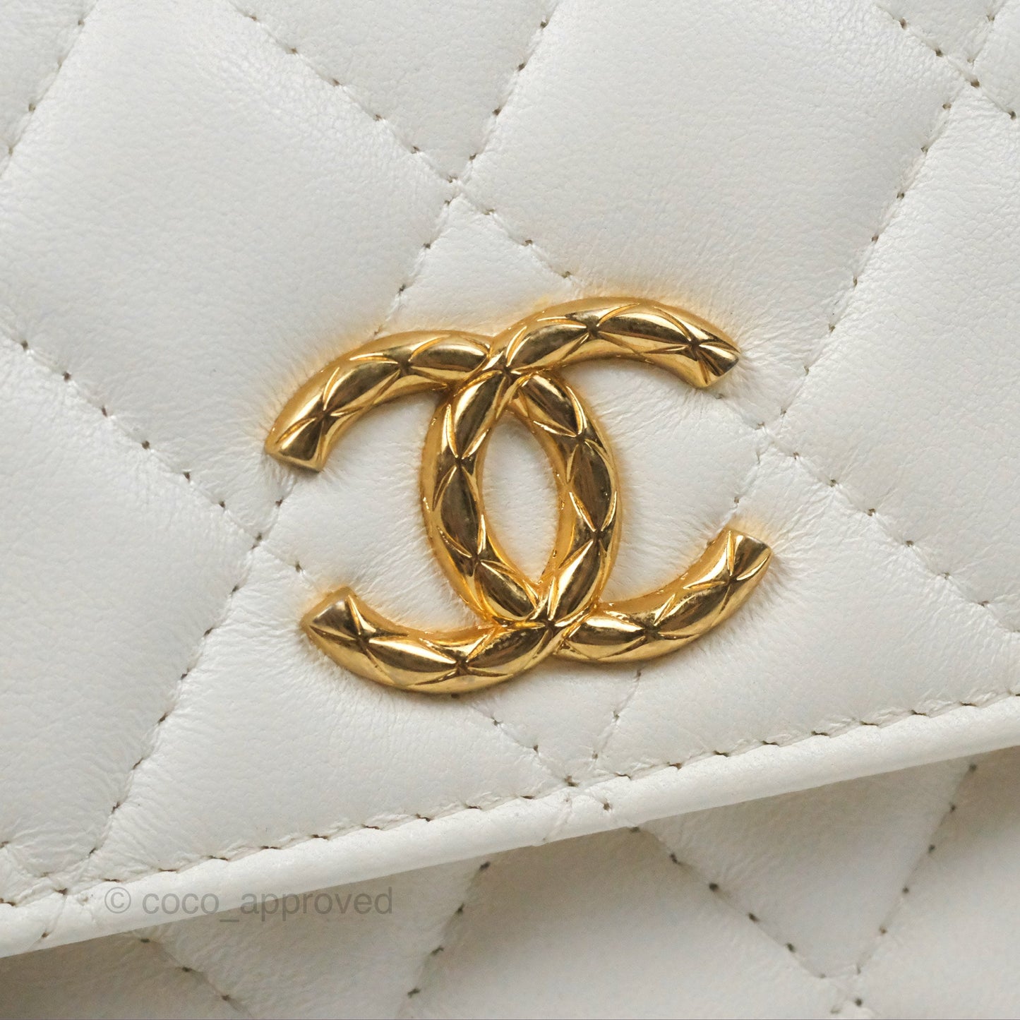 Chanel Dynasty Phone Holder with Chain White Ivory Lambskin Aged Gold Hardware