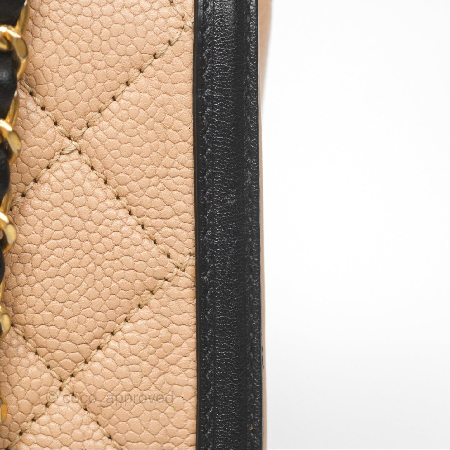 Chanel Small CC Filigree Flap Quilted Beige Black Caviar