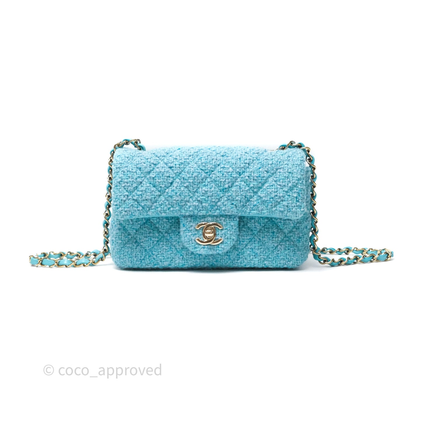 Chanel Quilted Mini Rectangular Flap Blue Tweed Gold Hardware