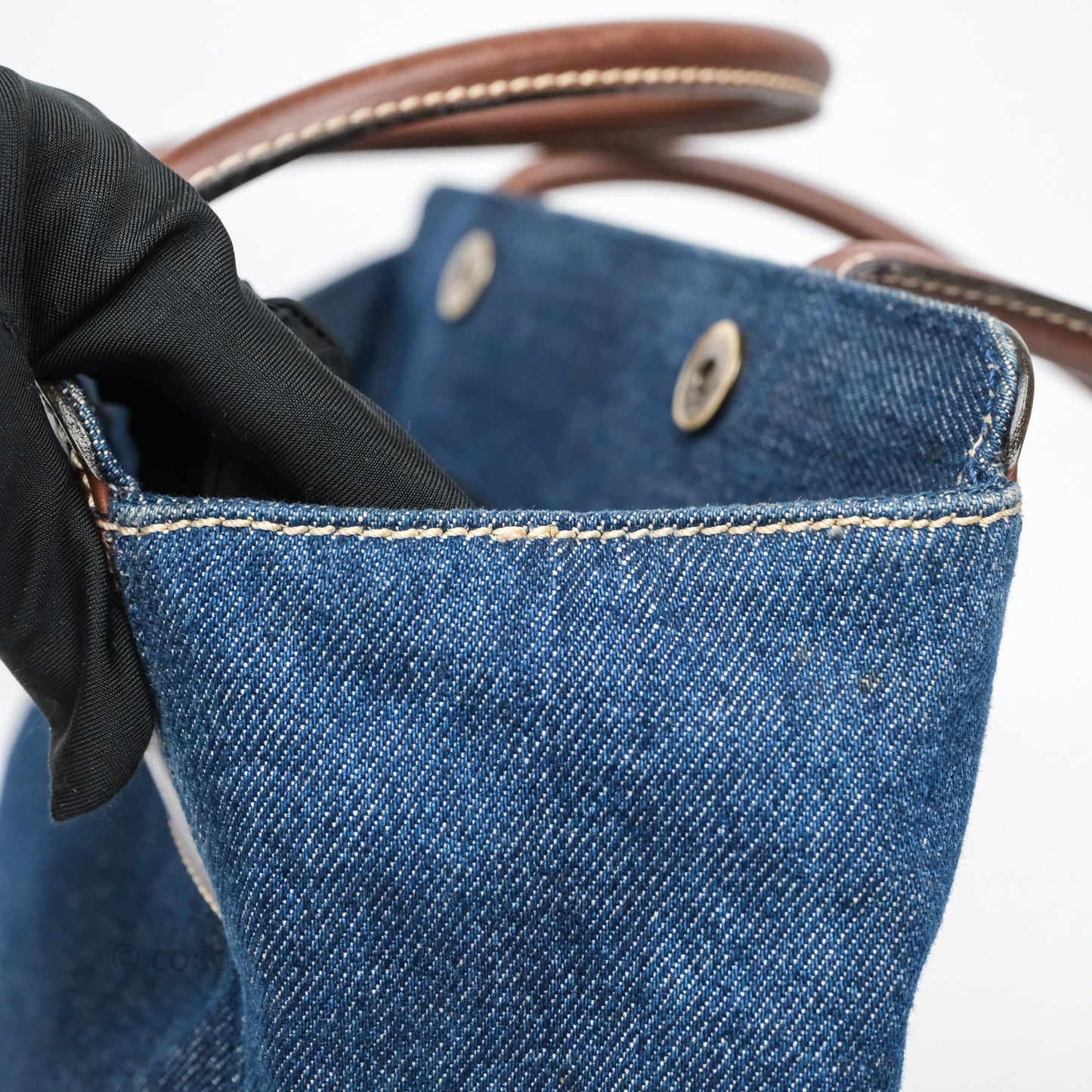 Chanel Vintage CC Tote Bag Denim Brown Leather