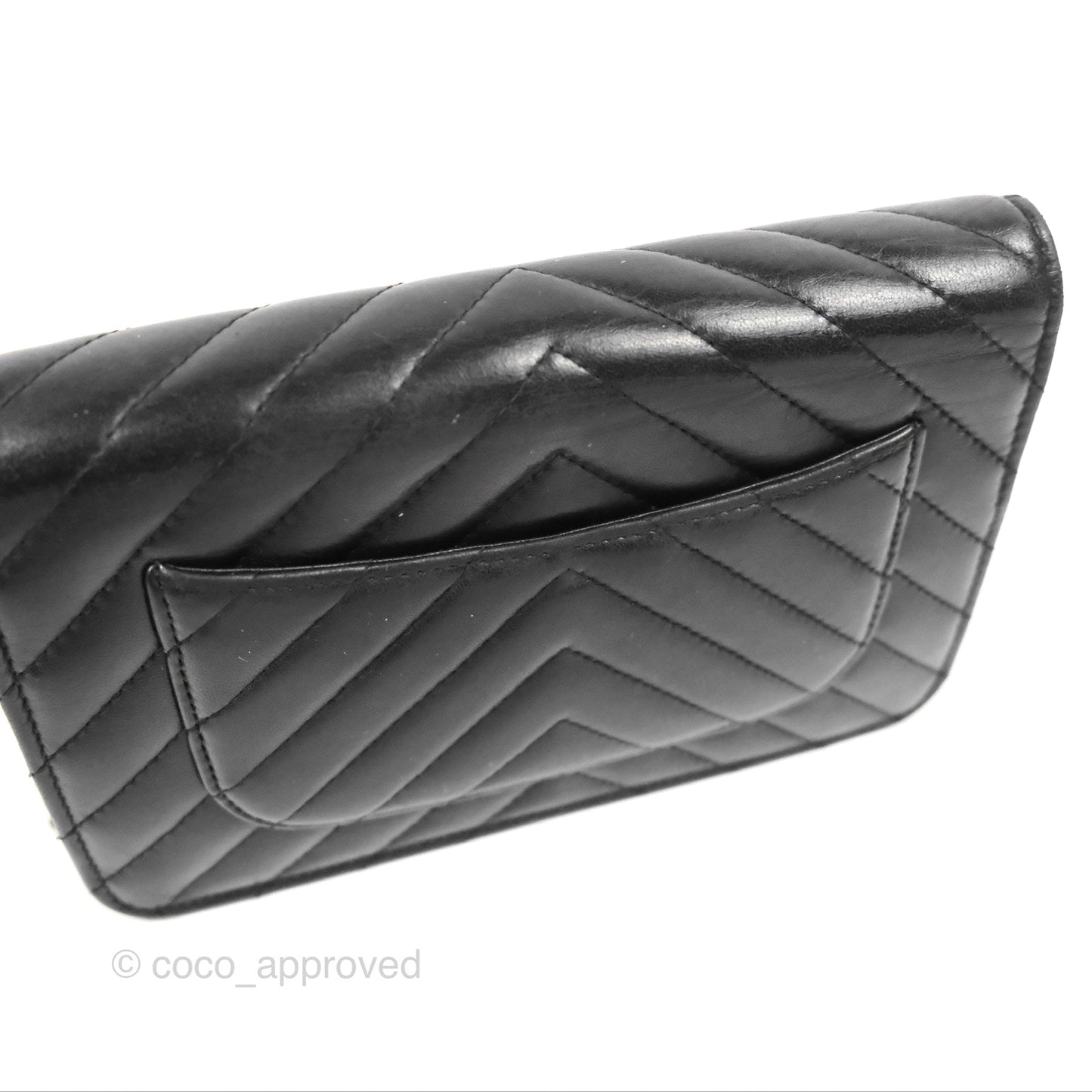 Chanel Classic Chevron Wallet on Chain WOC Black Lambskin Silver Hardware
